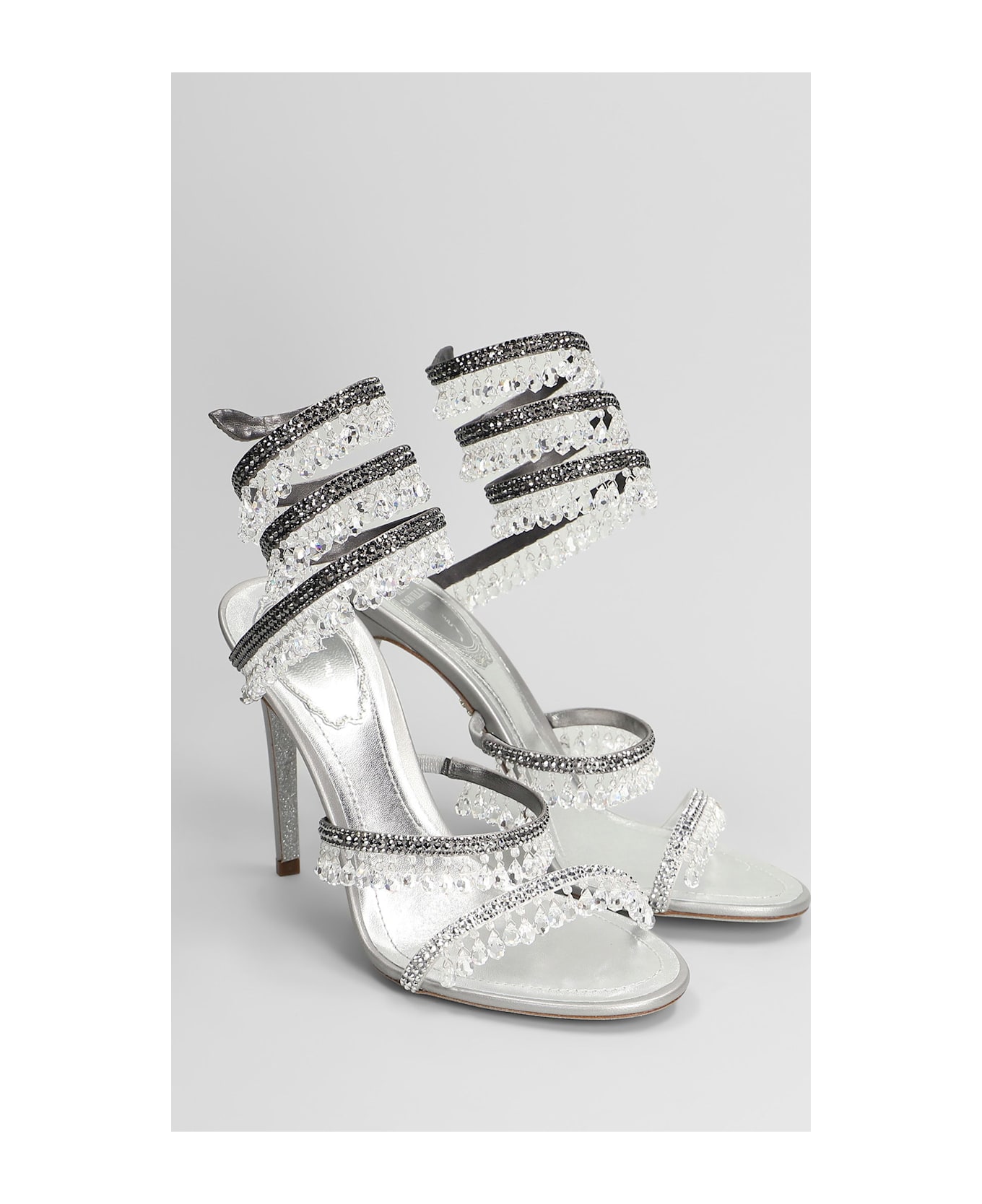 René Caovilla Chandelier Sandals In Silver Leather - silver