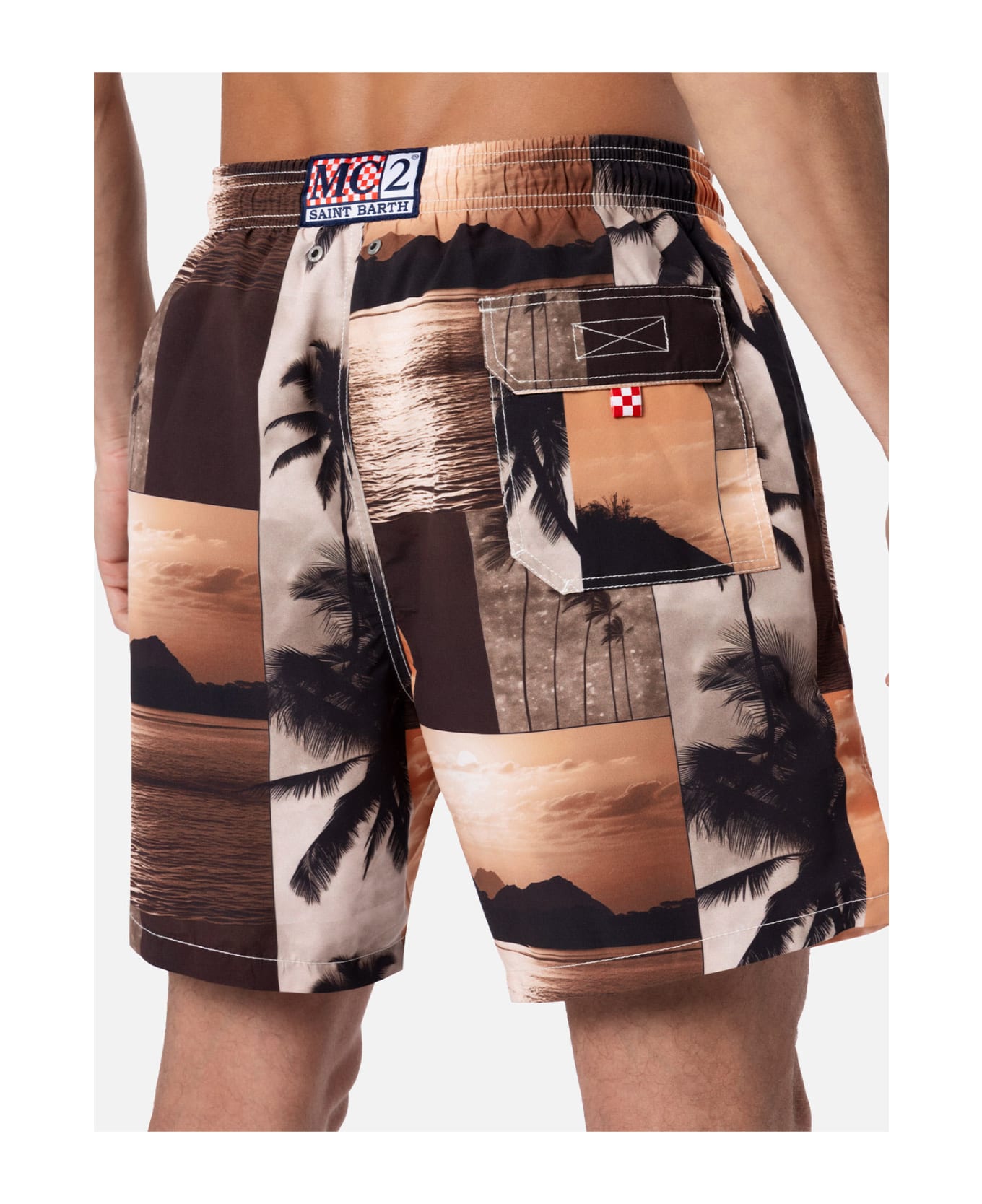 MC2 Saint Barth Man Mid-length Gustavia Swim-shorts With Photo Sunset Print | Ai Co-created Design By Rickdick - Powered By Red-eye - BROWN