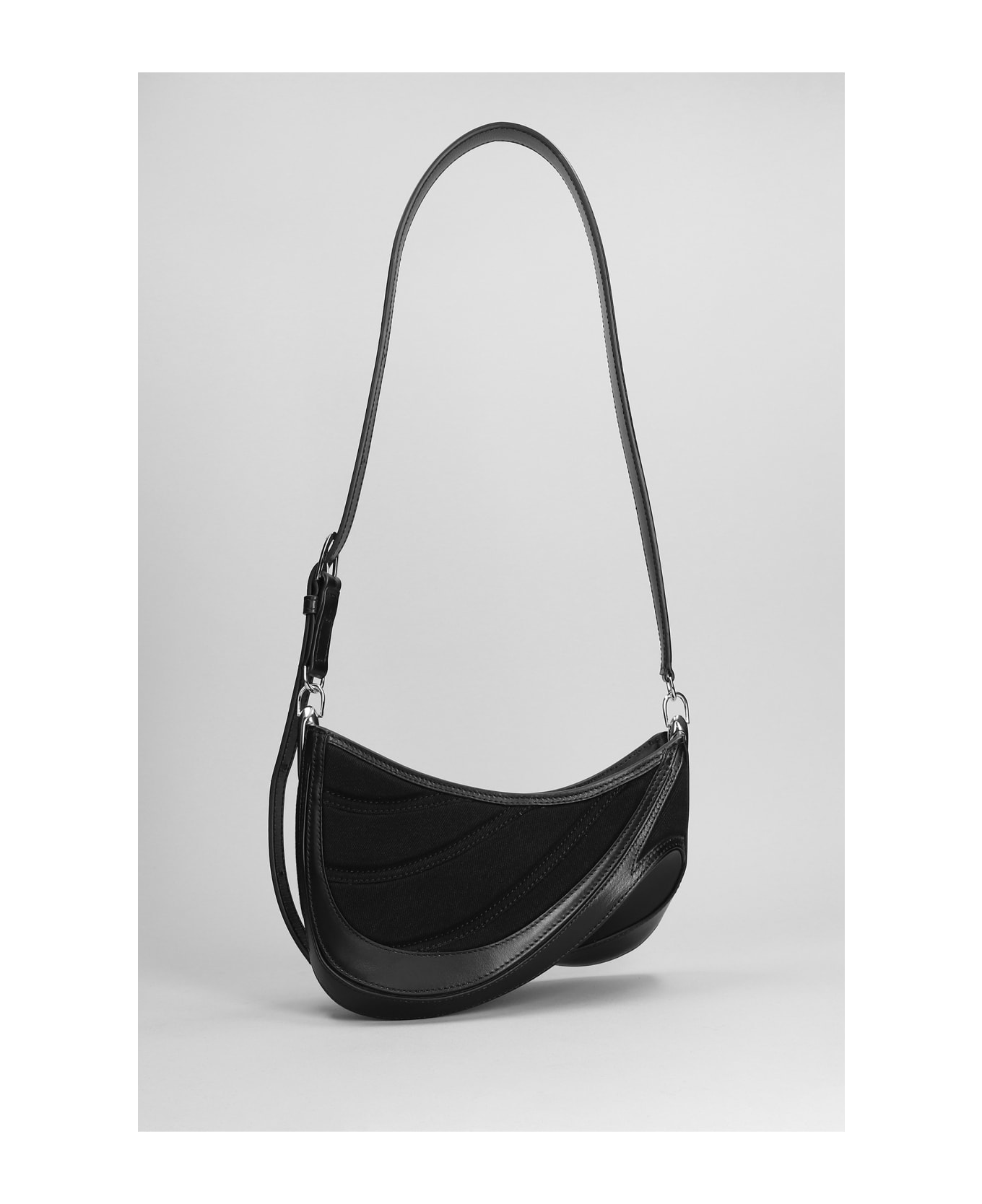 Mugler Shoulder Bag In Black Leather And Fabric - Black