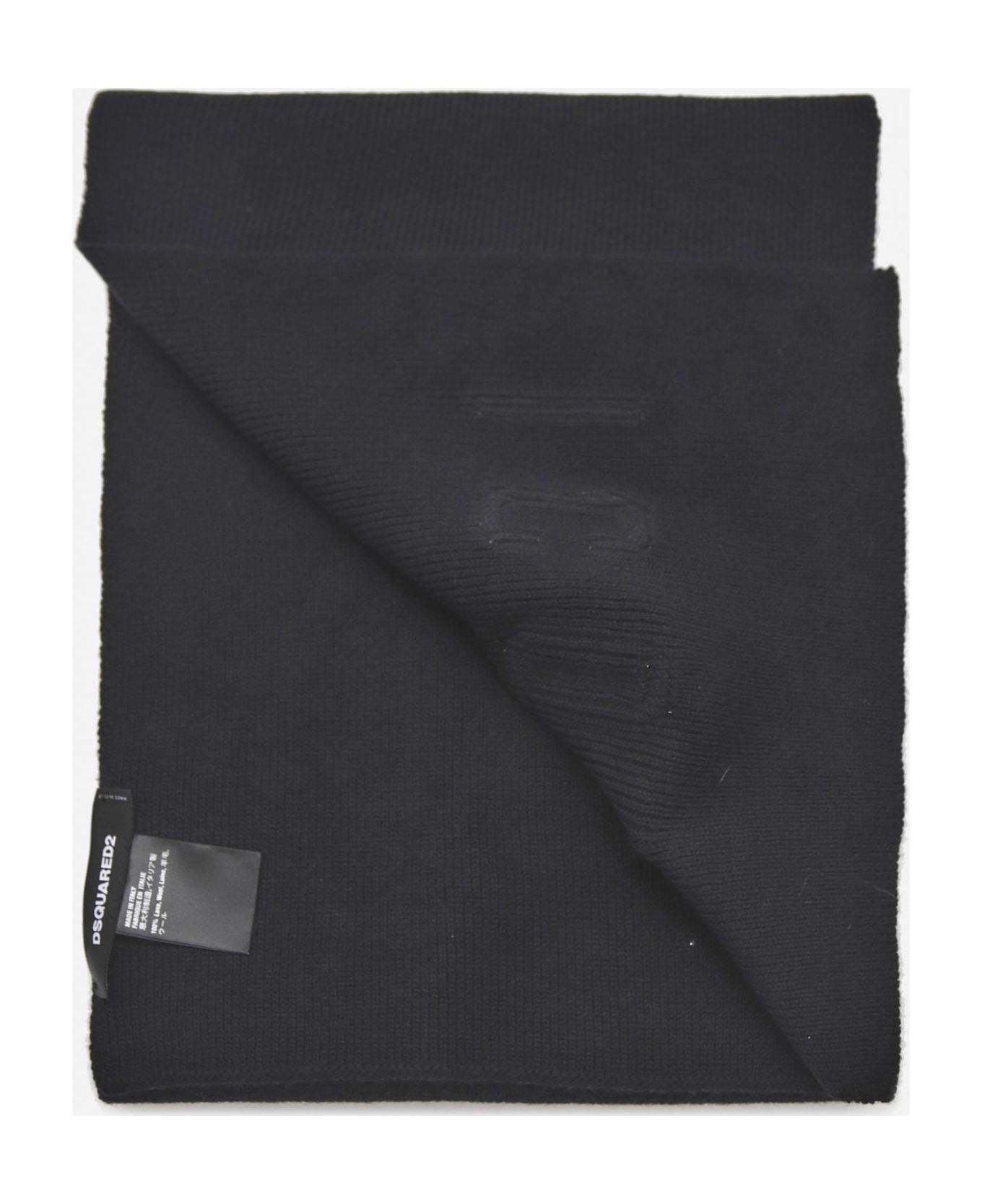 Dsquared2 Wool Scarf With Contrasting Embroidered Logo - Black