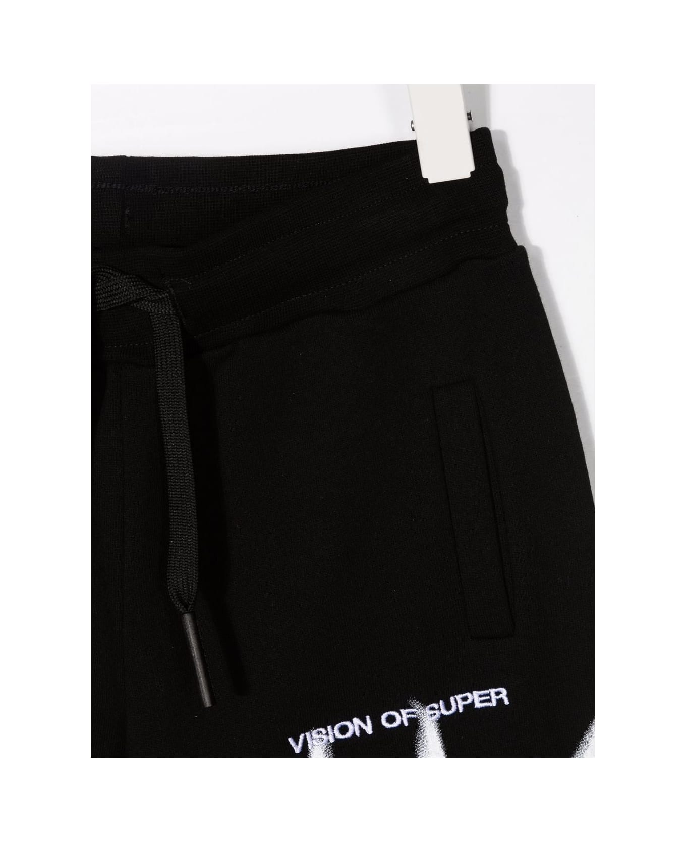 Vision of Super Kids Black Sports Shorts With White Spray Flames Print - Black