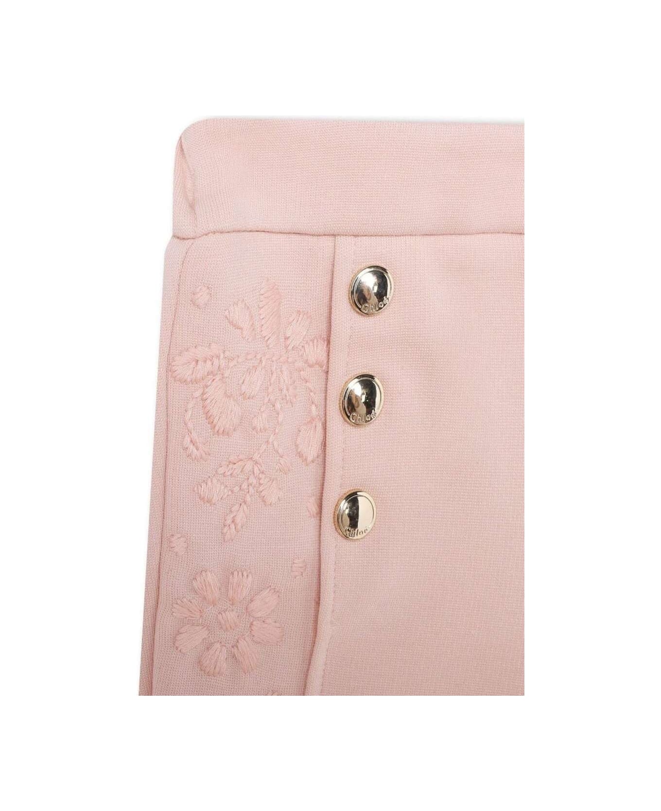 Chloé Pink Trousers With Buttons And Tonal Embroideries In Cotton Blend Baby - Pink ボトムス