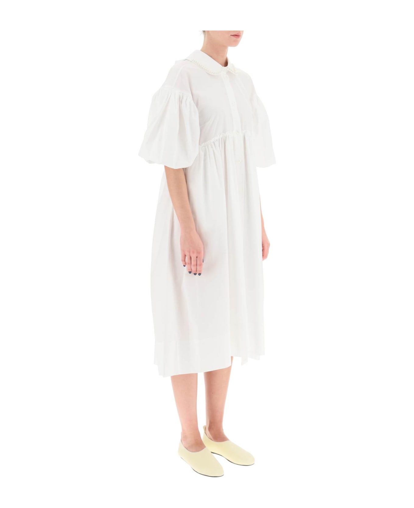 Simone Rocha Poplin Dress With Puff Sleeves - WHITE PEARL (White)