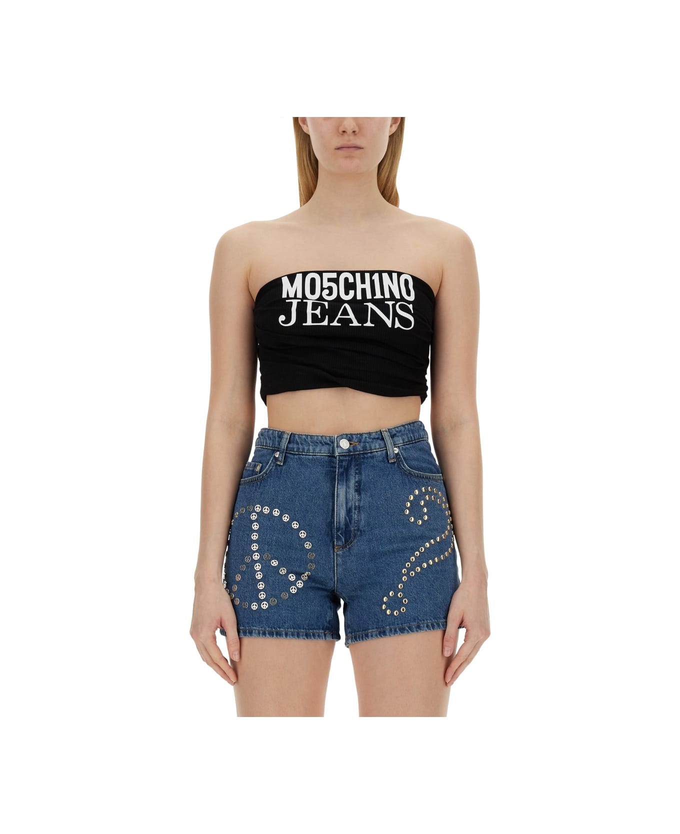 M05CH1N0 Jeans Tops With Logo - Black