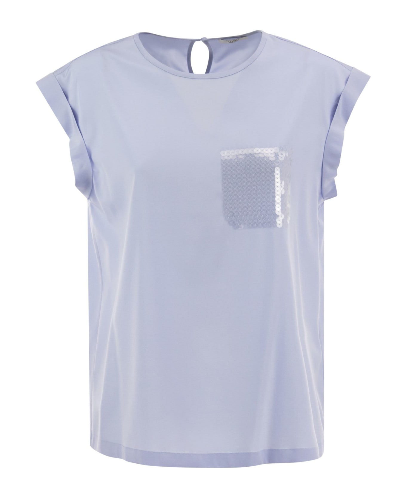 Peserico Top In Precious Silk Crepe De Chine With Watery Embroidery - Light Blue