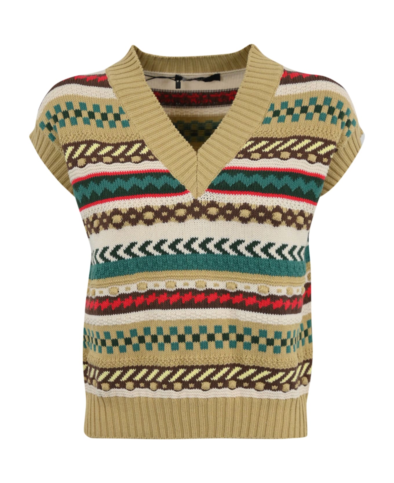 Weekend Max Mara Vicino Waistcoat In Jacquard Cotton Yarn - Dis.fairisle