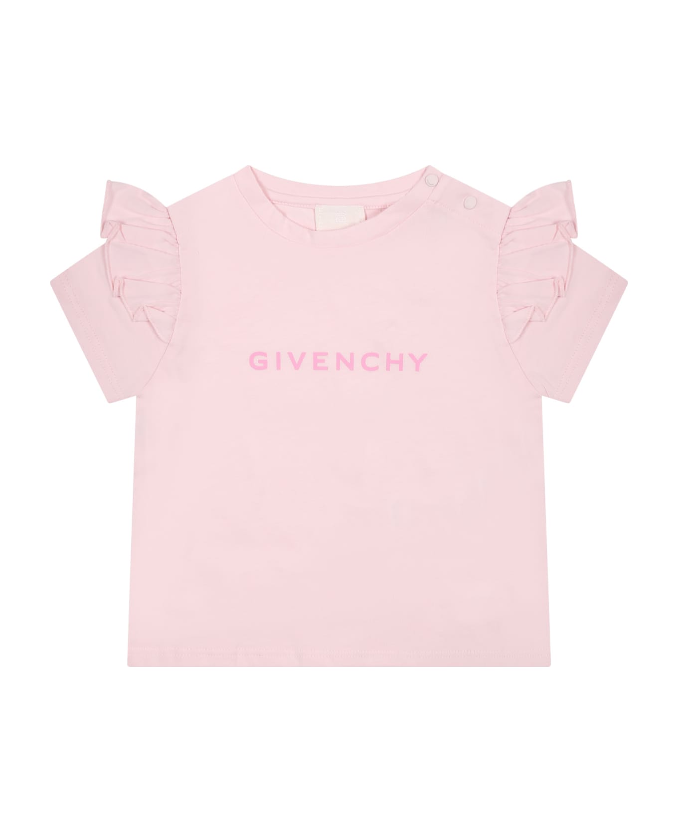 Givenchy Pink T-shirt For Baby Girl With Logo - Pink Tシャツ＆ポロシャツ