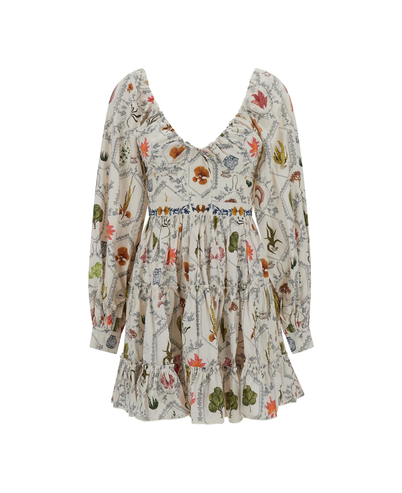 Agua by Agua Bendita White Short 'honor' Dress With Floral Print All-over In Cotton Woman - Multicolor ワンピース＆ドレス