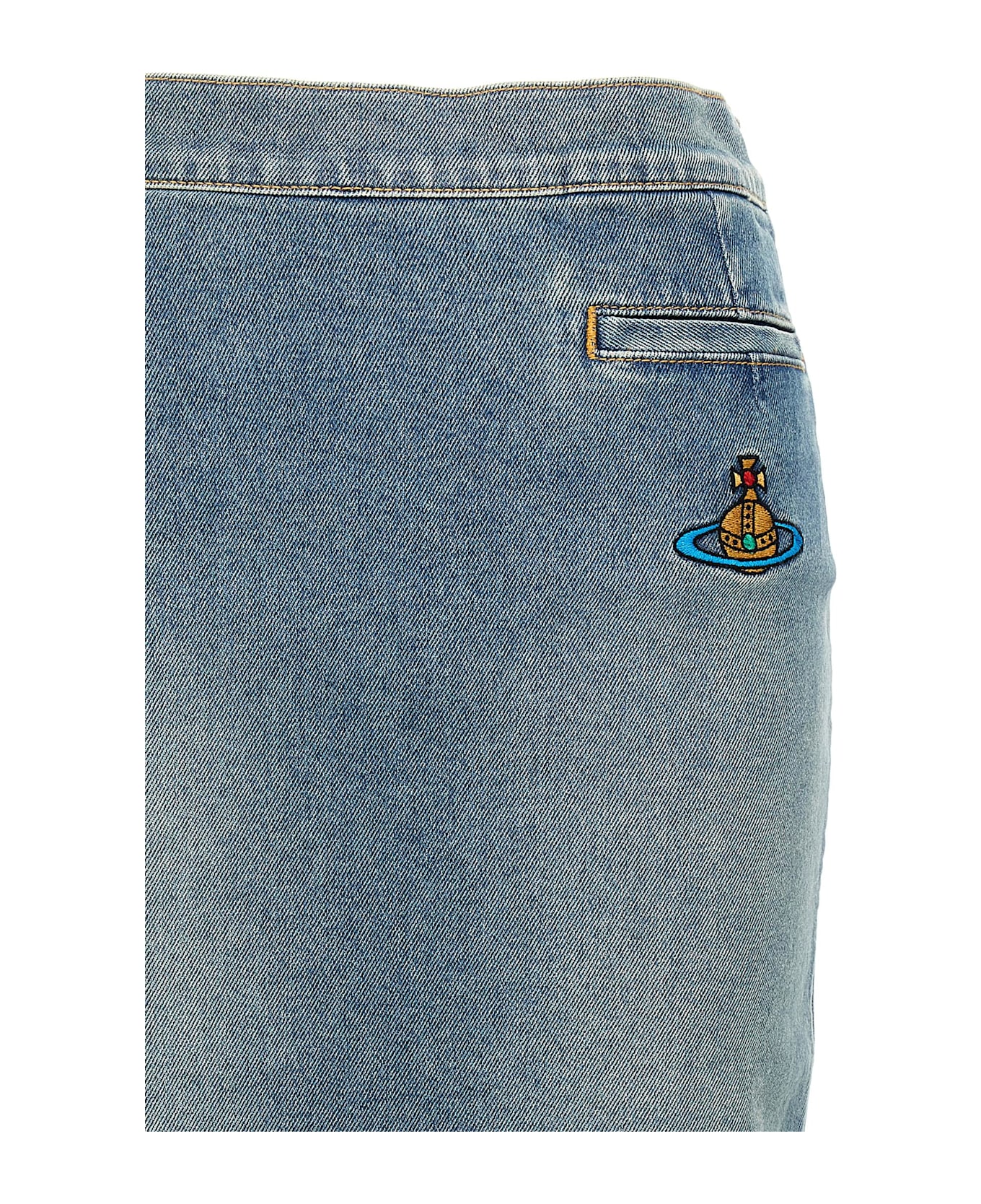 Vivienne Westwood Logo Embroidery Denim Skirt - DENIM