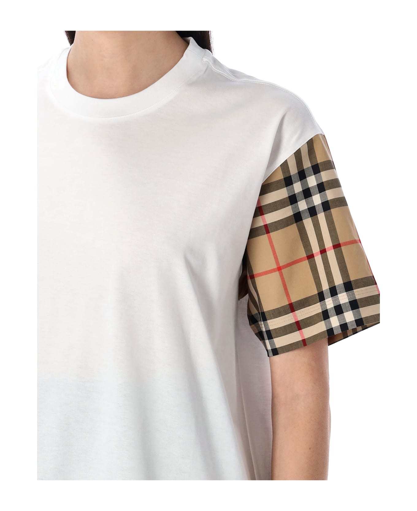 Burberry London Check Sleeve Cotton T-shirt - WHITE