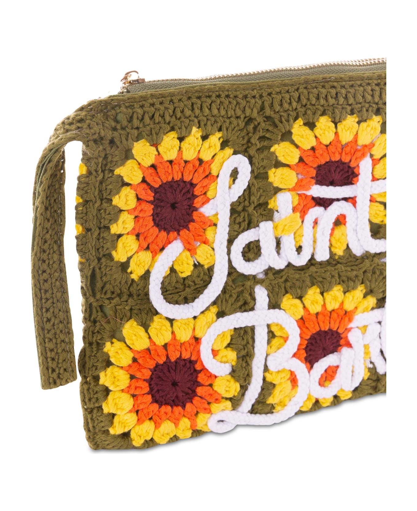 MC2 Saint Barth Parisienne Crochet Pouch Bag With Sunflower Embroidery - GREEN