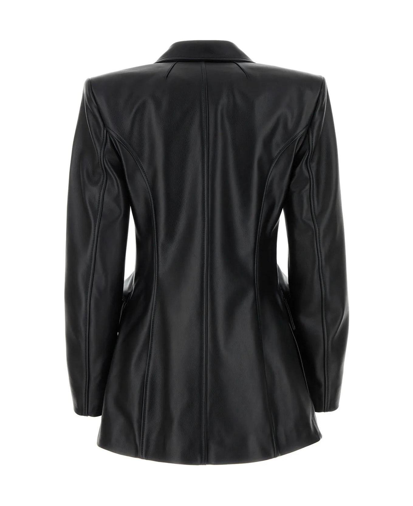Balenciaga Black Leather Hourglass Blazer - BLACK