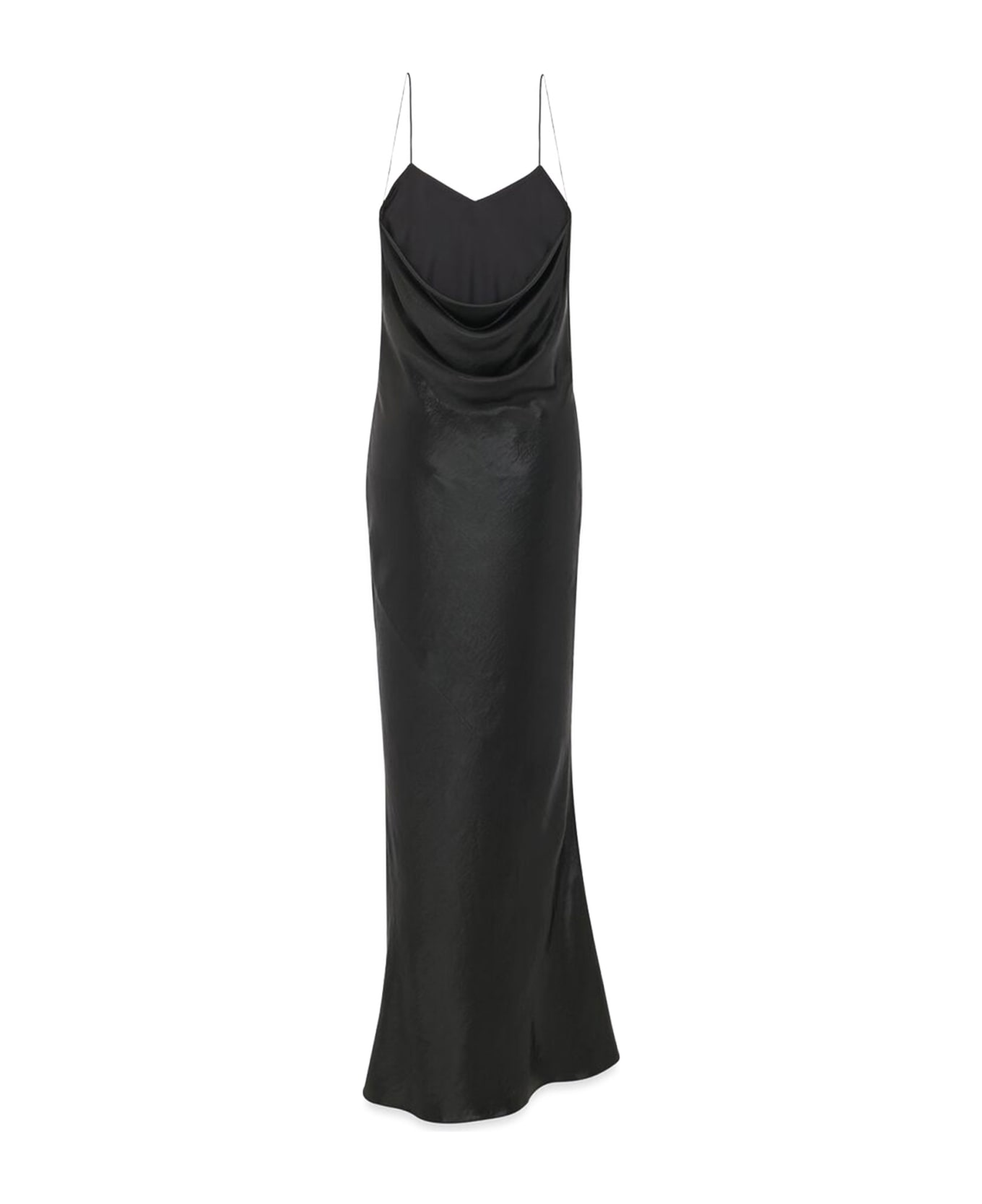 Saint Laurent Long Satin Dress With Thin Straps - BLACK