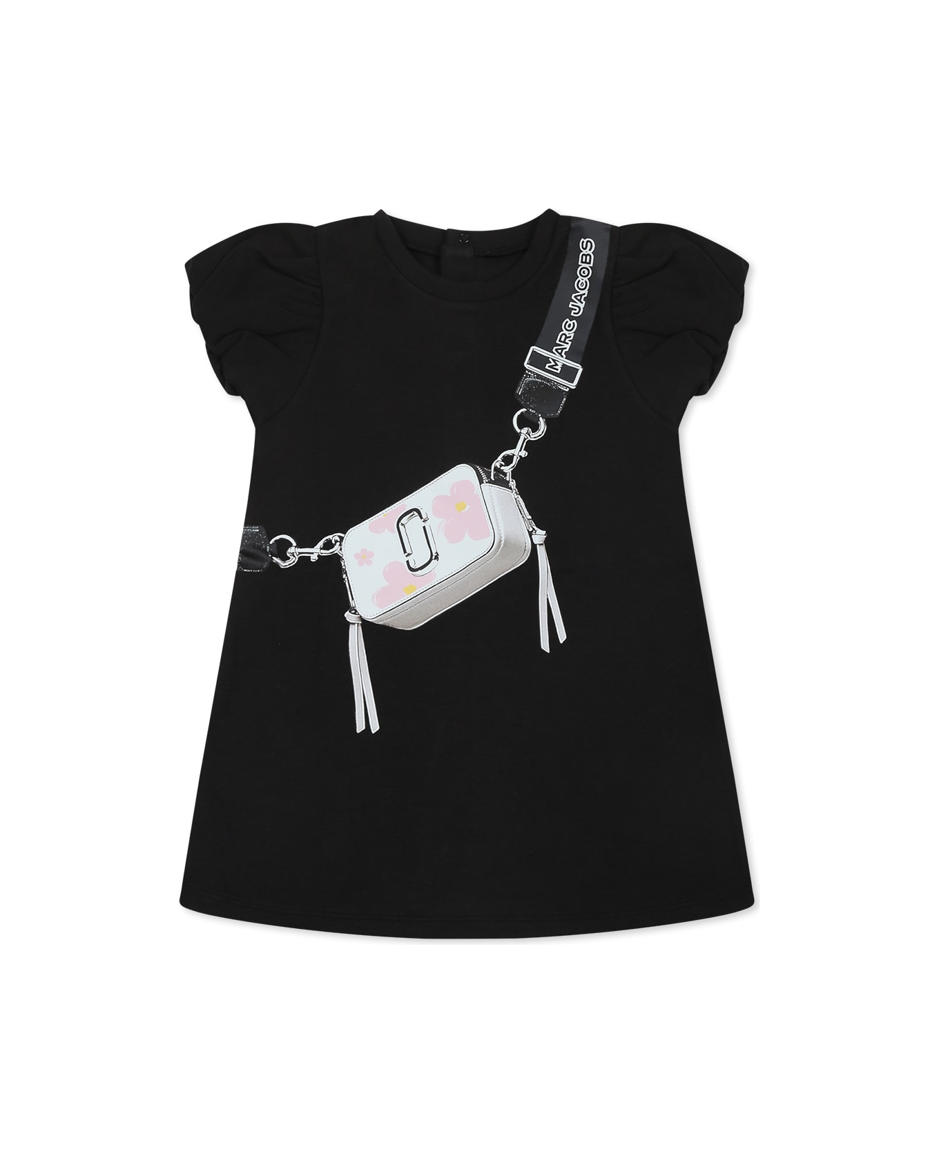 Marc Jacobs Black Dress For Baby Girl With Bag Print - Black