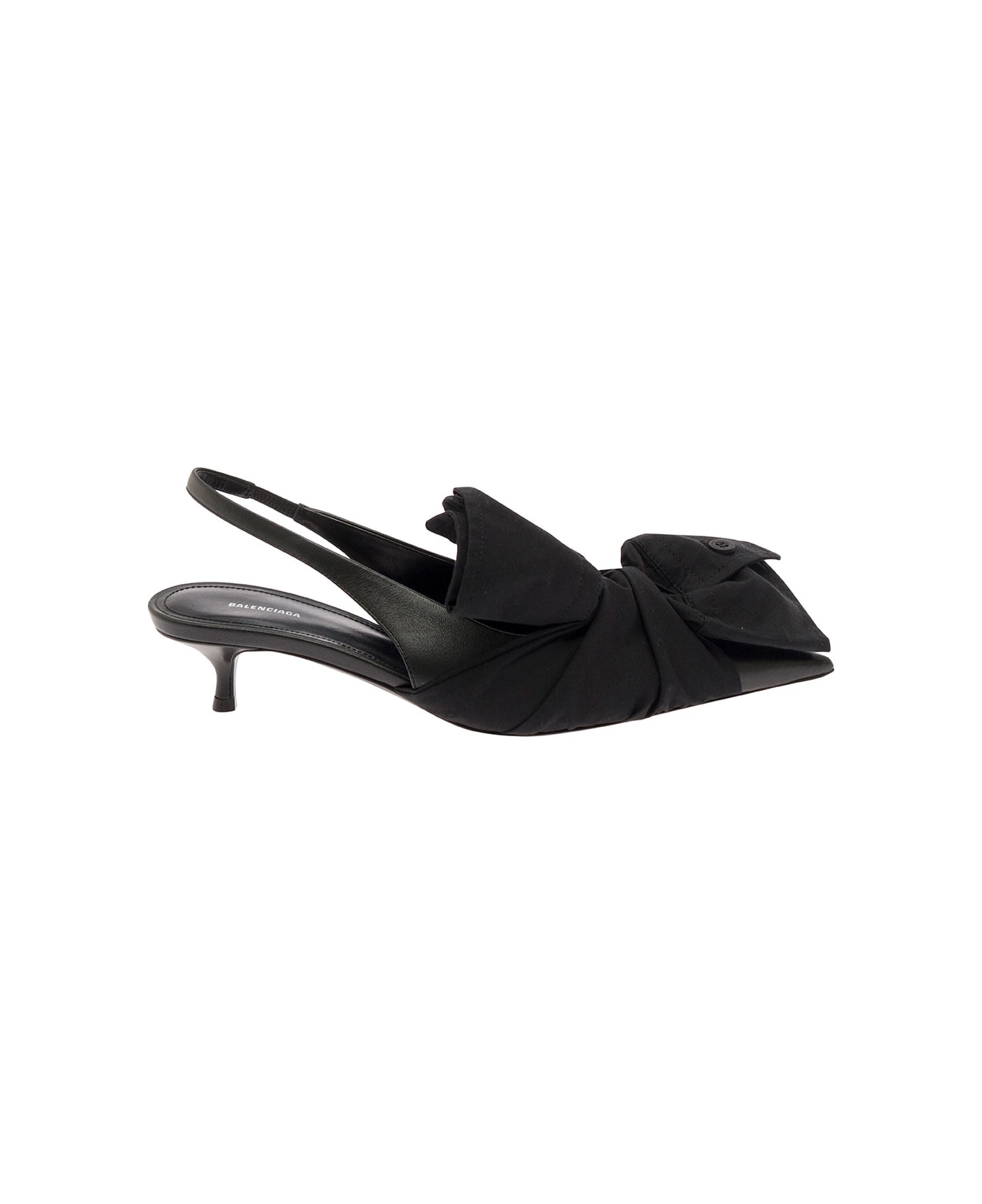 Balenciaga Black Slingback Pumps With Knot Detail In Leather And Cotton Woman - Black