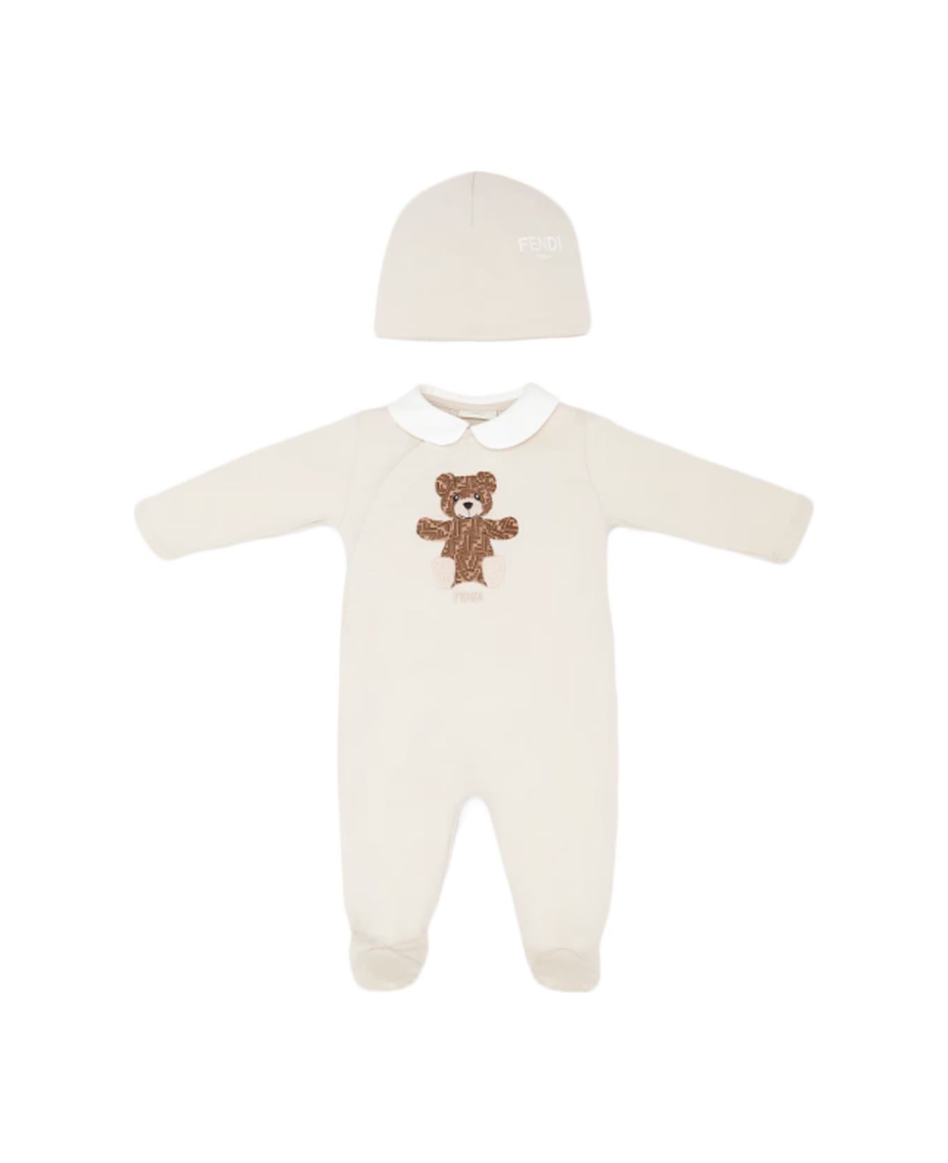 Fendi Onesie And Hat - Beige