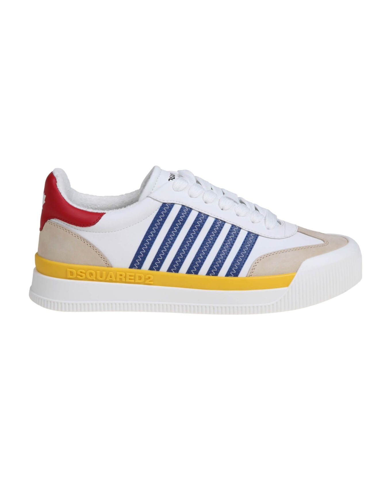 Dsquared2 New Jersey Sneakers In White/blue Leather - WHITE/YELLOW/BLUE