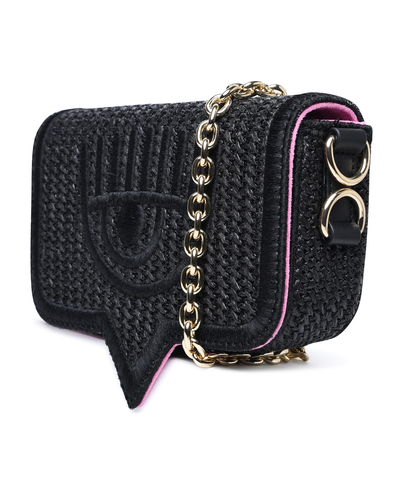 Chiara Ferragni Eyelike Raffia Embroidered Shoulder Bag - Black
