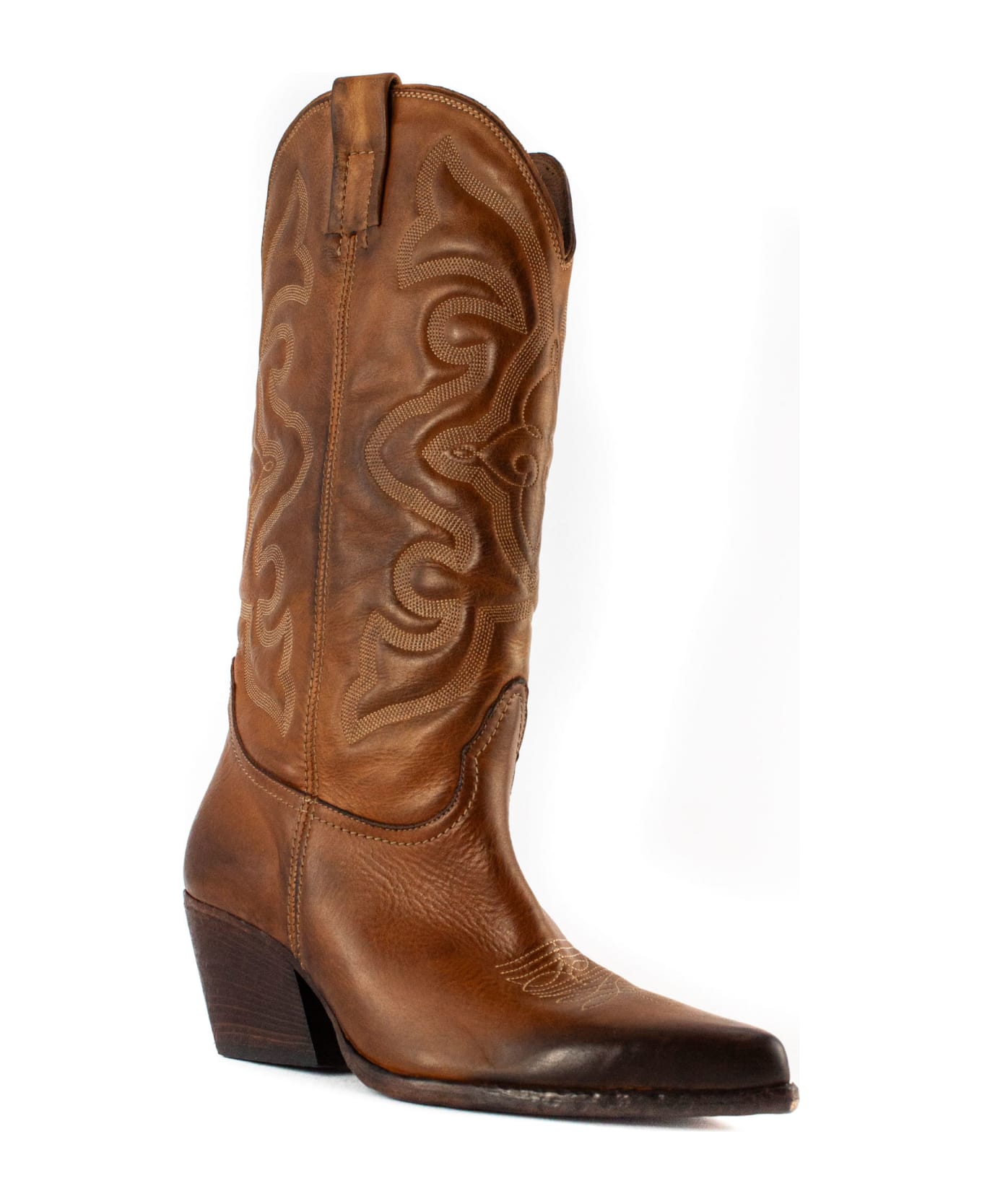 Elena Iachi Brown Leather Texan Boots - Brown