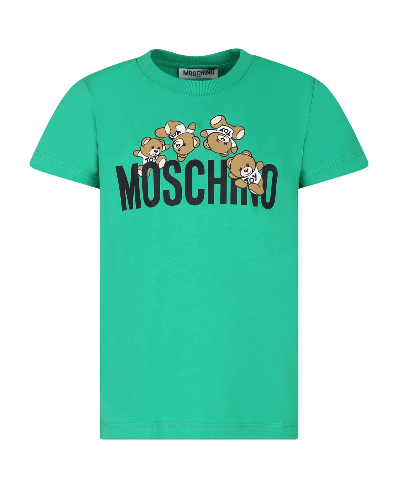 Moschino Green T-shirt For Kids With Teddy Bears And Logo - Green Tシャツ＆ポロシャツ