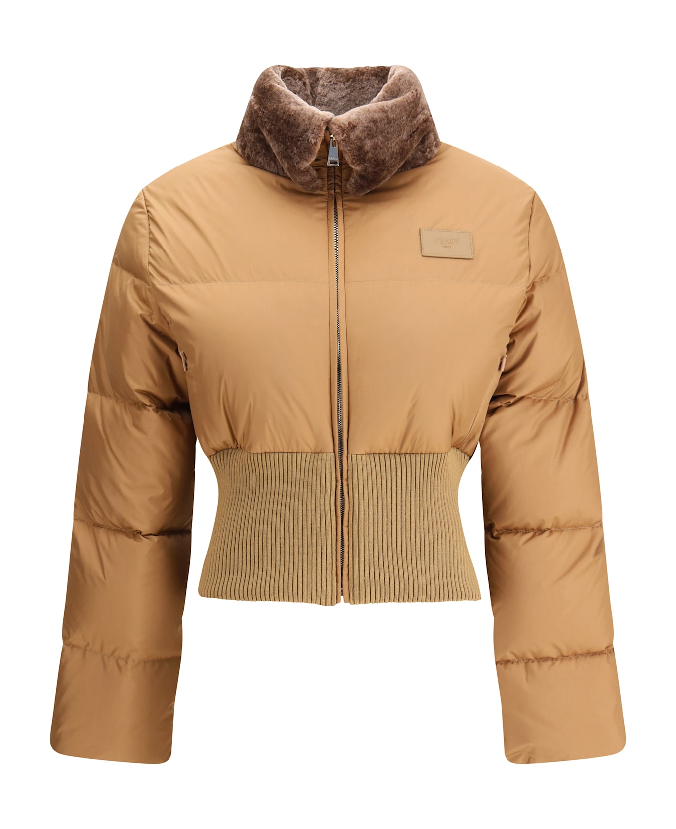 Fendi Cropped Down Jacket With Shearling Lining