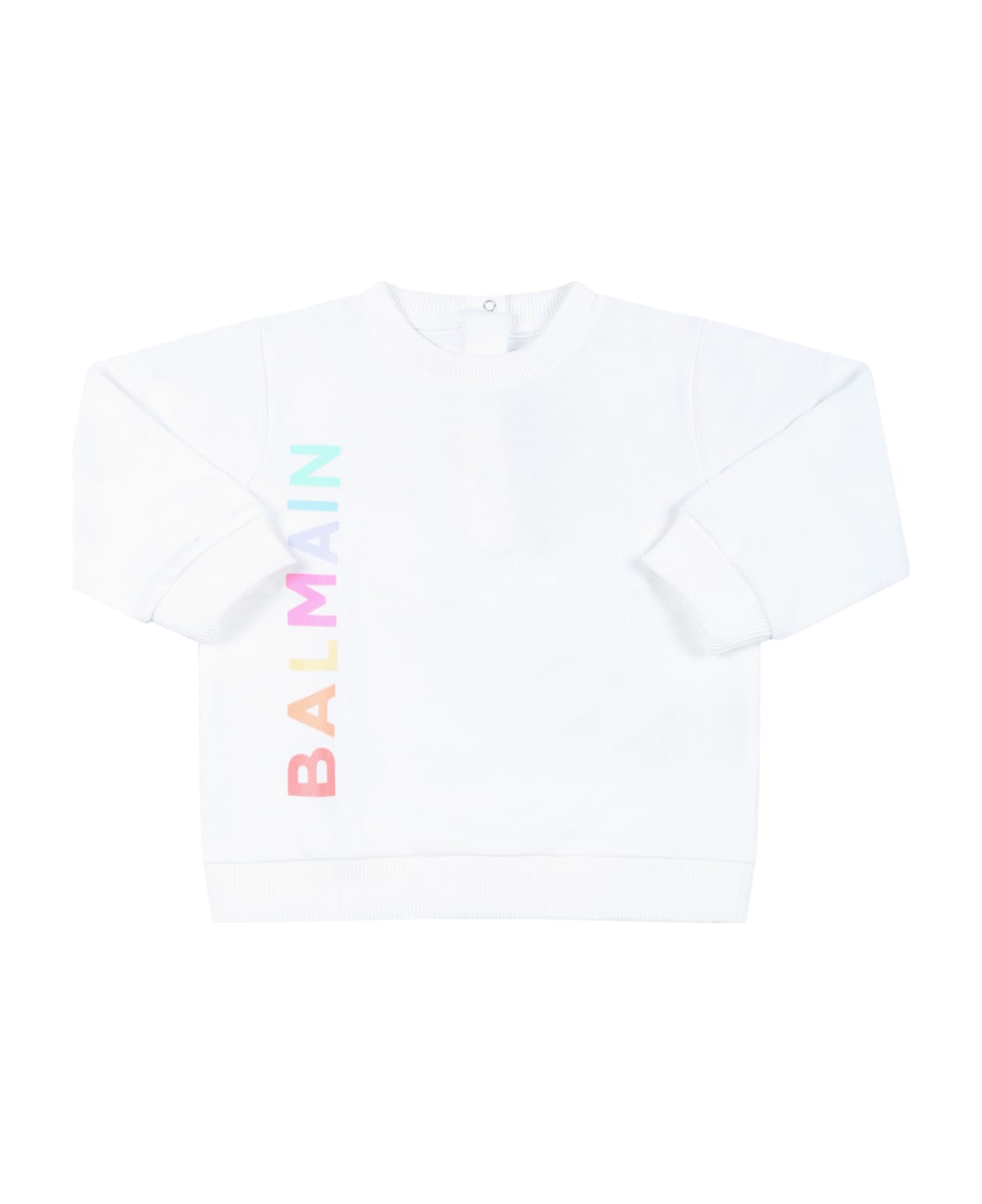 Balmain White Sweatshirt For Babies With Colorful Logo - White