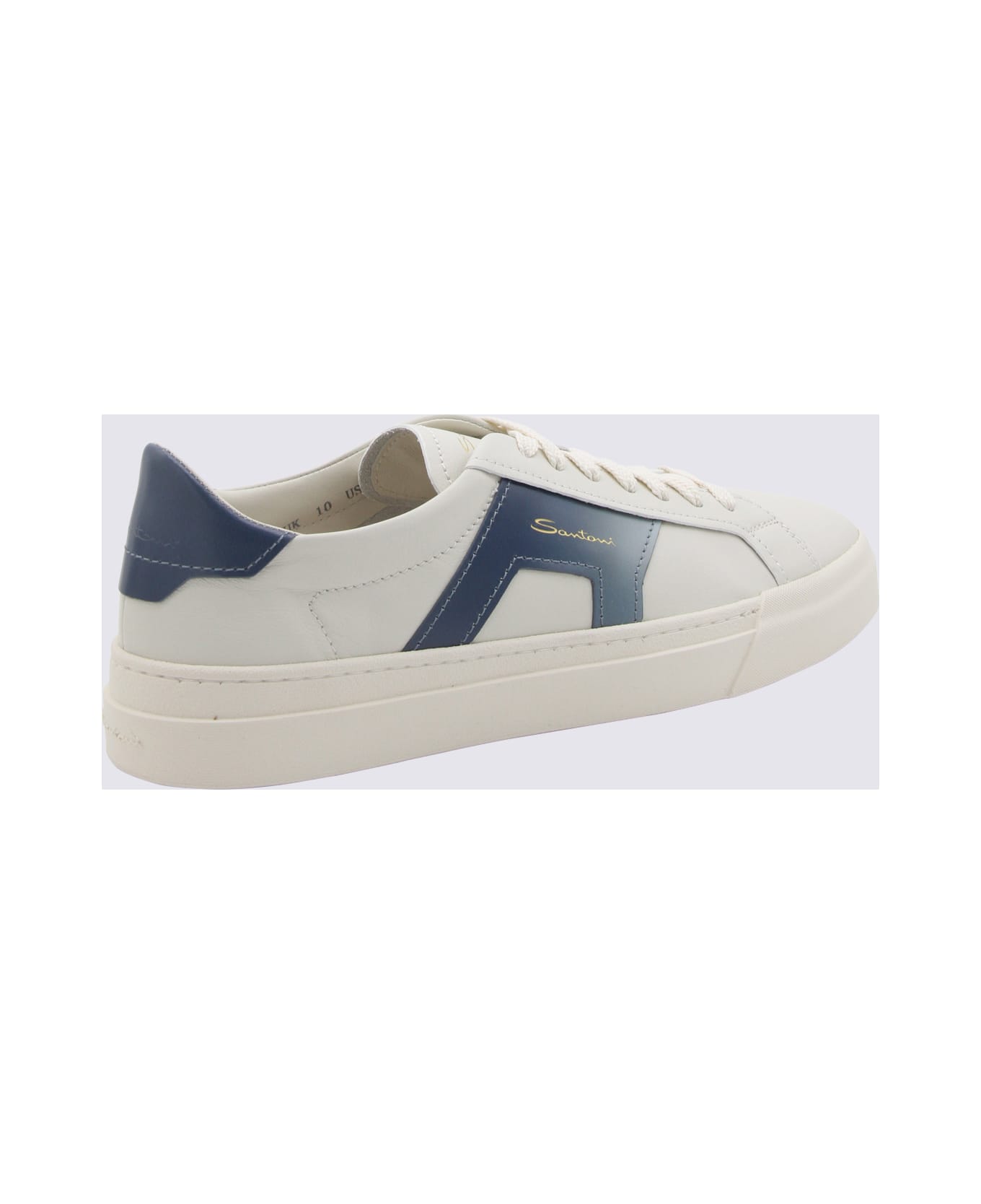 Santoni White And Blue Leather Buckle Sneakers - White