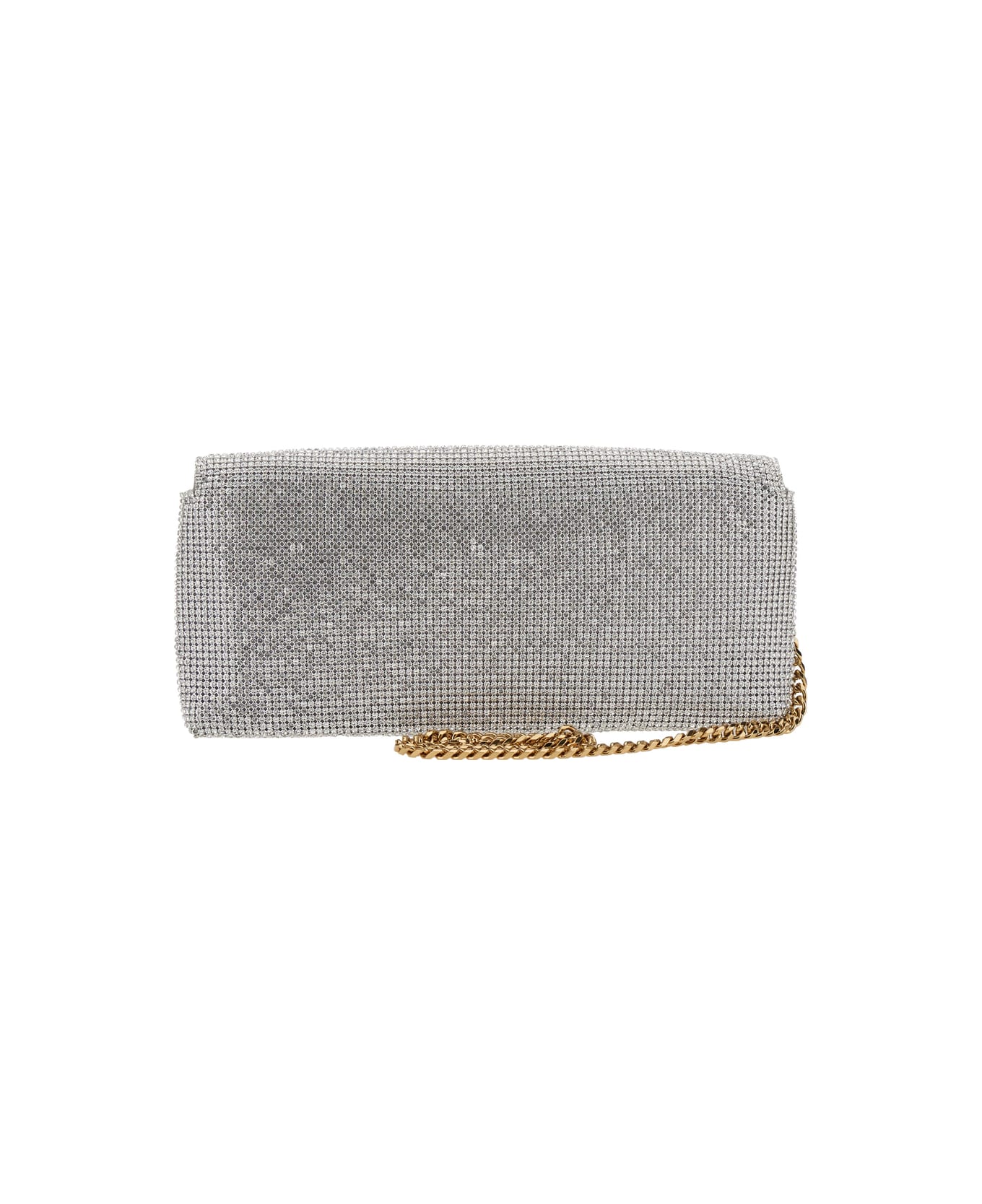 Versace Silver Colored Clutch With Medusa Plaque On The Front And All-over Rhinestones In Metal Woman - Metallic