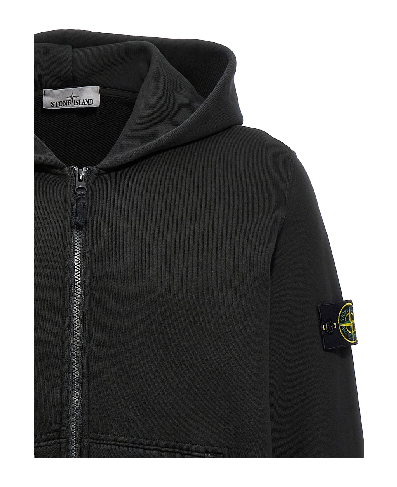 Stone Island Logo Badge Hoodie - Black