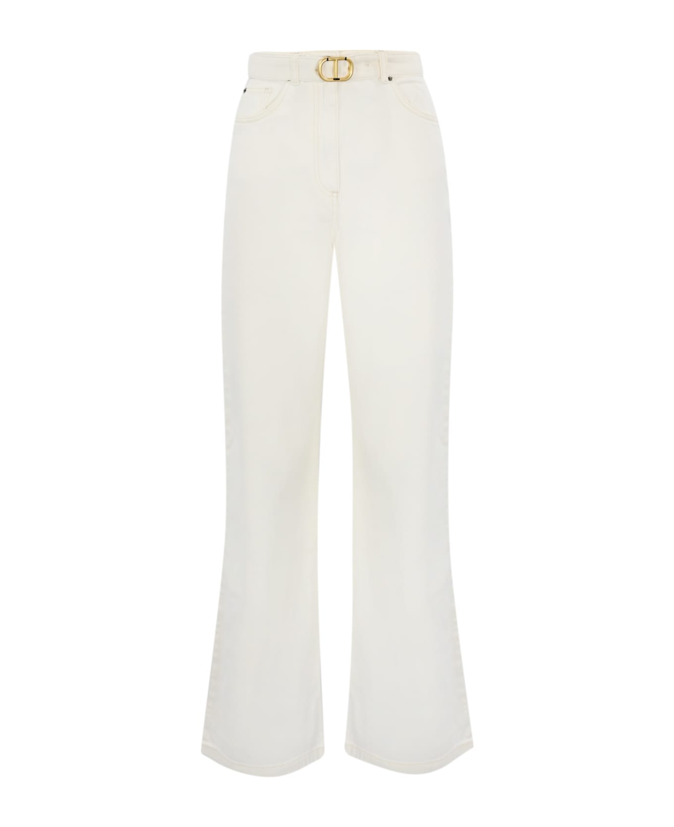 TwinSet Wide Leg Jeans With Logo Belt - WHITE