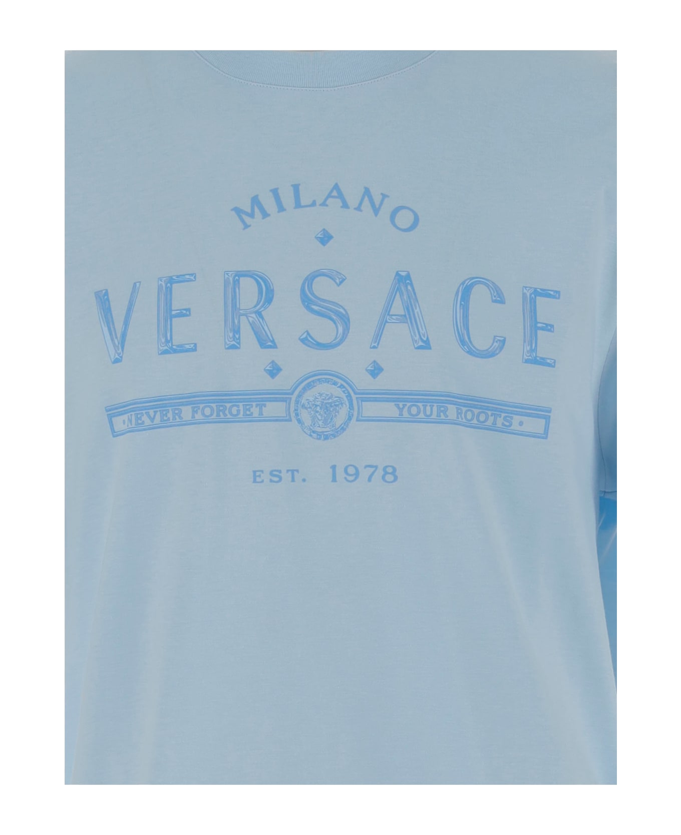 Versace Cotton T-shirt With Logo - Clear Blue