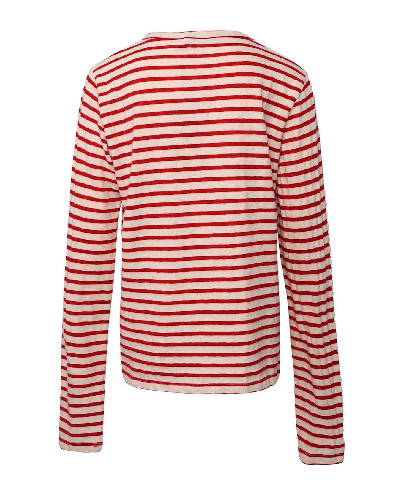 Golden Goose Striped Crewneck T-shirt - Ecru Tango Red