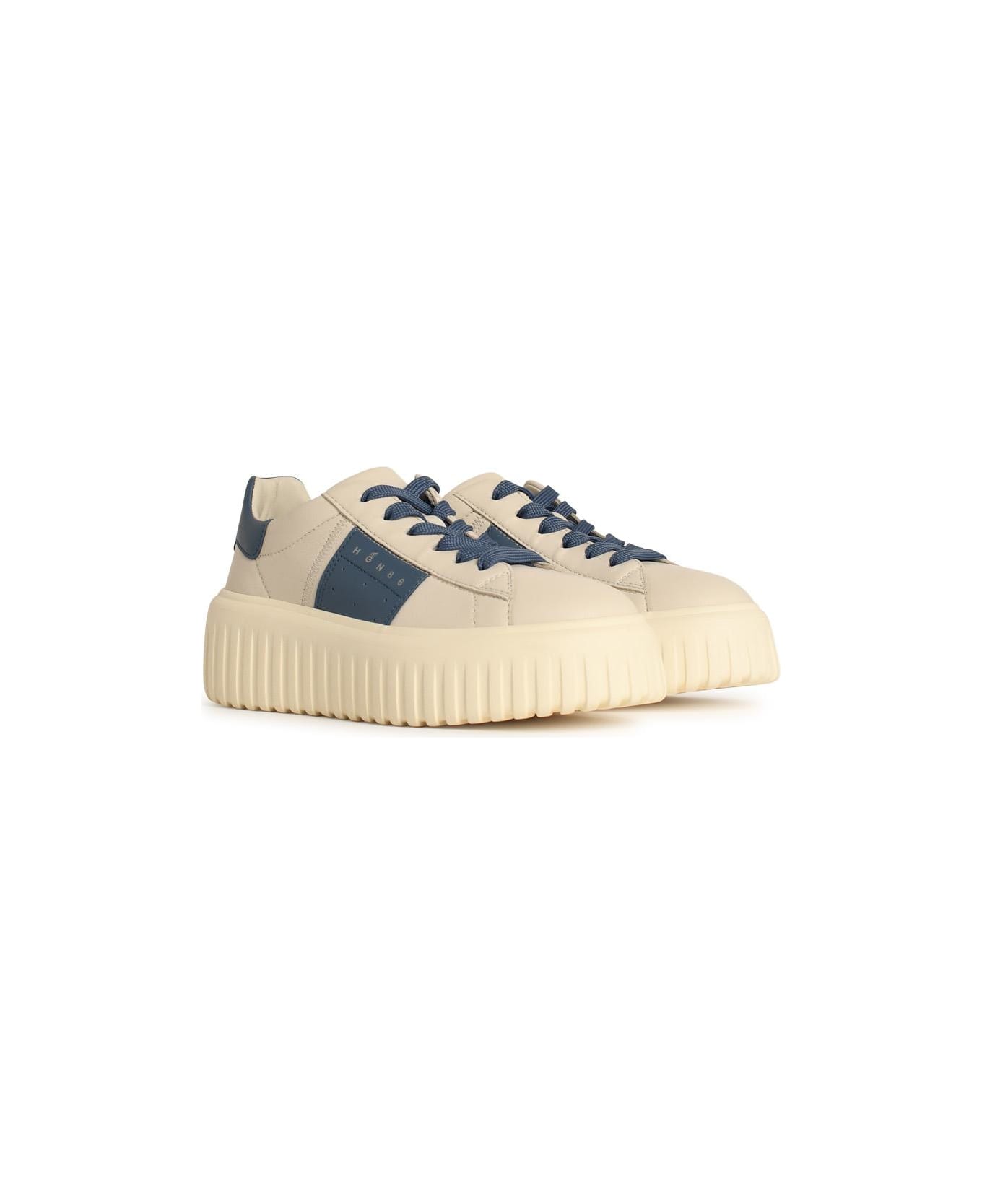 Hogan 'h Stripes' Ivory Leather Sneakers - Gnawed Blue