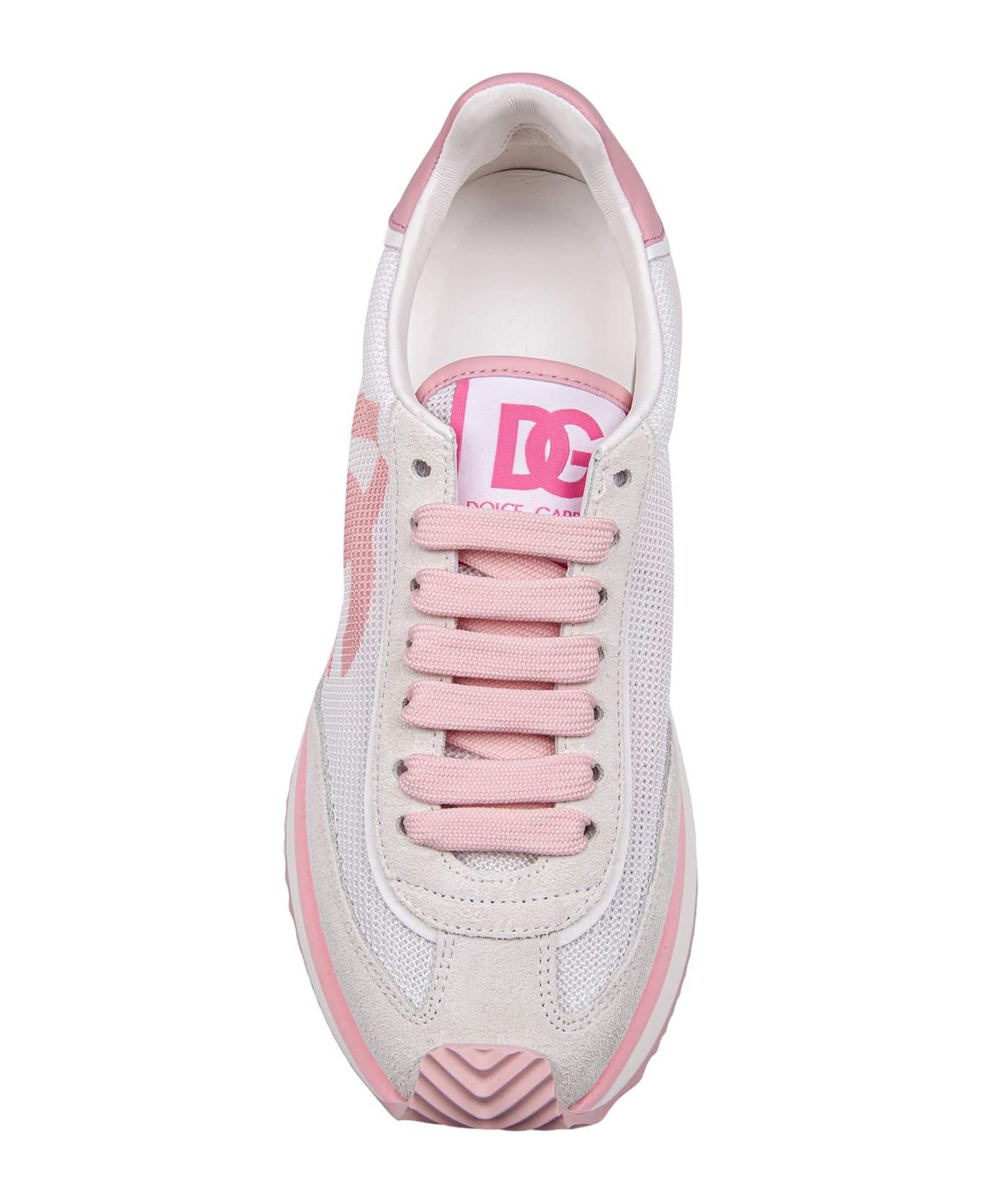 Dolce & Gabbana Dragon Sneakers In Mixed Materials White And Pink Color - WHITE/PINK