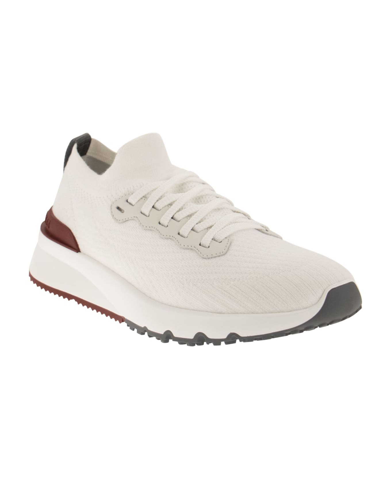 Brunello Cucinelli Runners In Cotton Knit And Semi-glossy Calf Leather - White