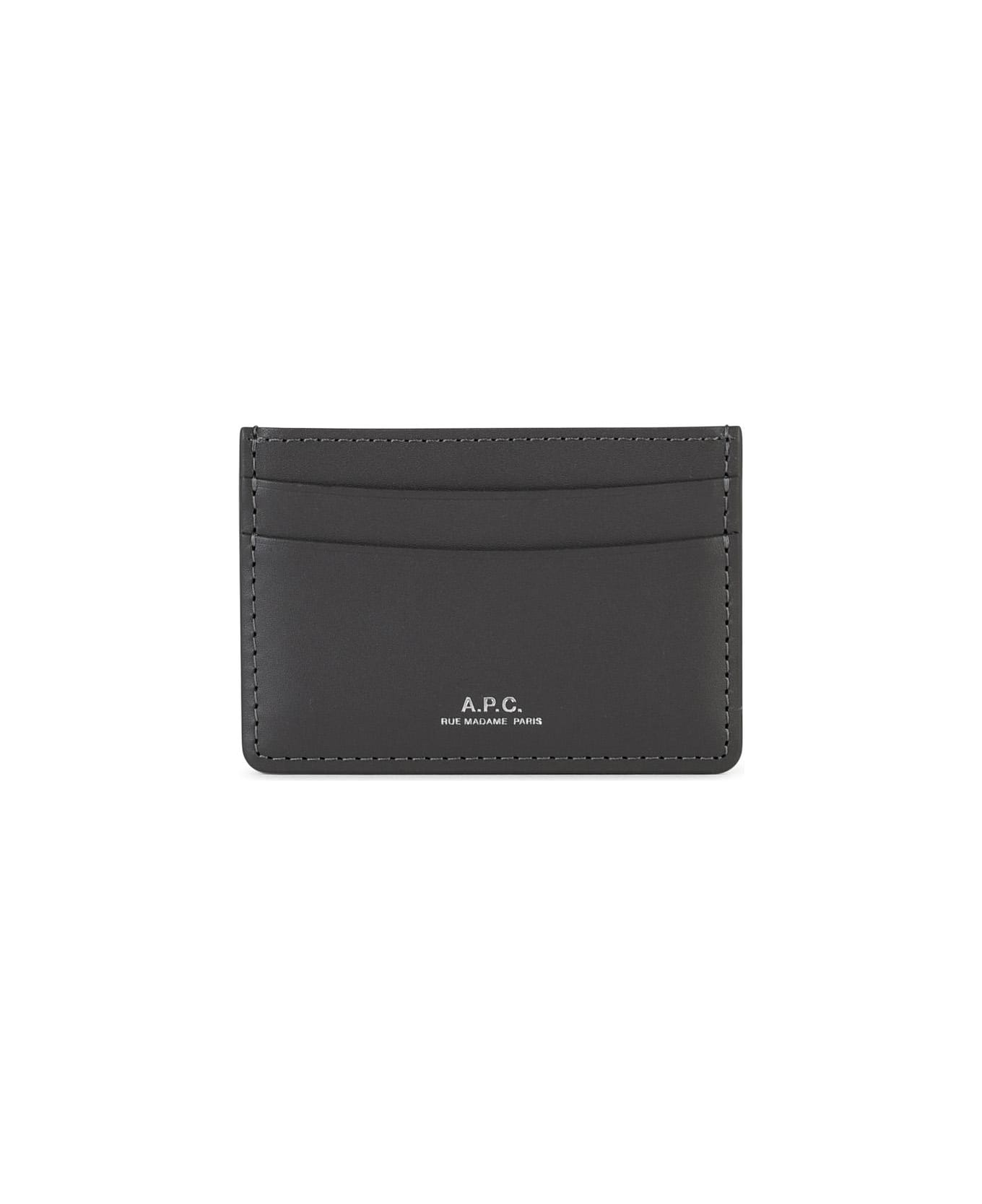 A.P.C. 'andre' Grey Leather Card Holder - Grey