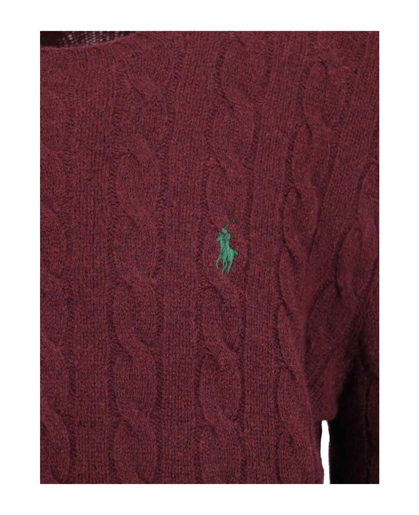Ralph Lauren Logo Braided Sweater - AGED WINE HEATHER