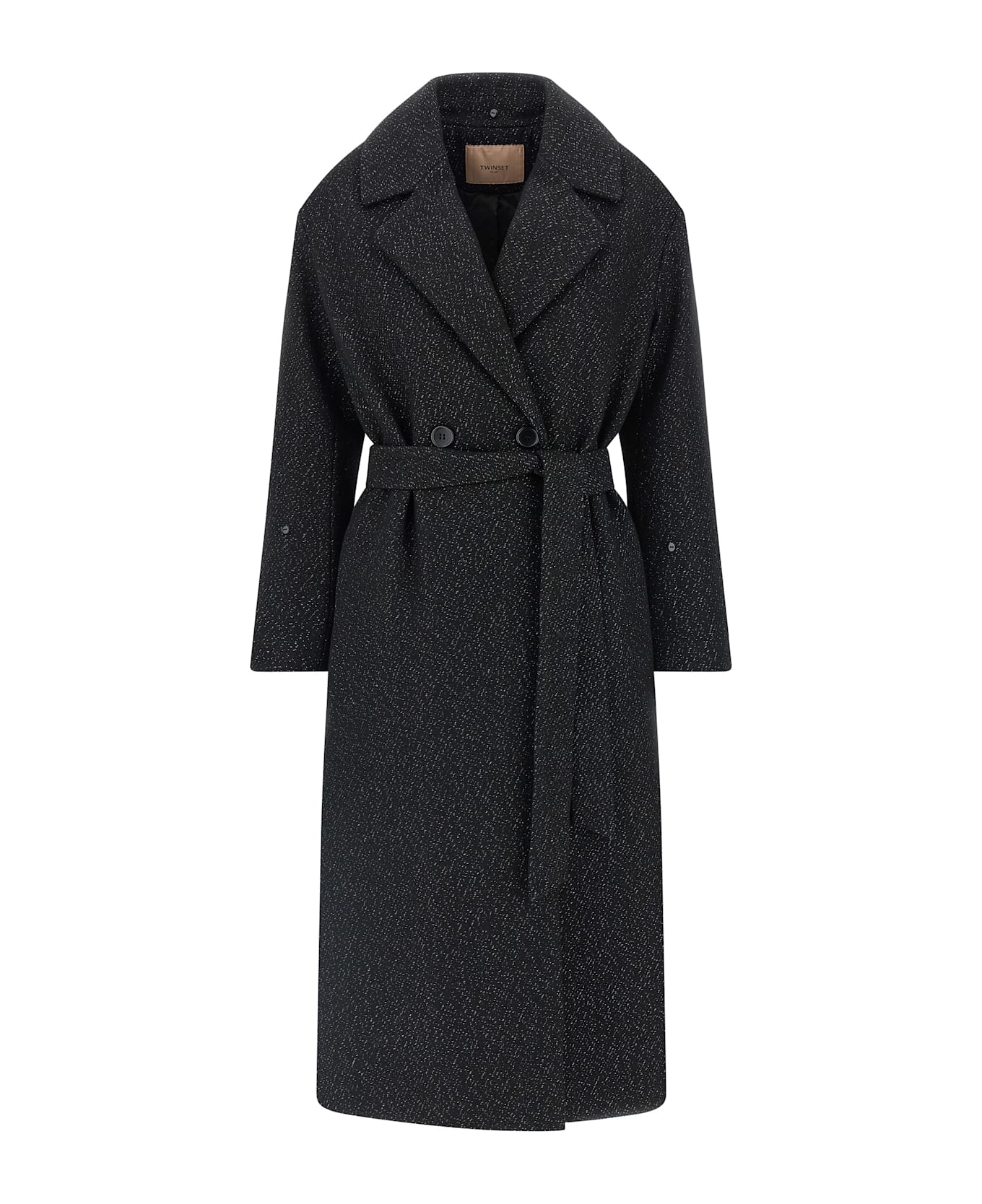 TwinSet Lamé Thread Coat - Black  
