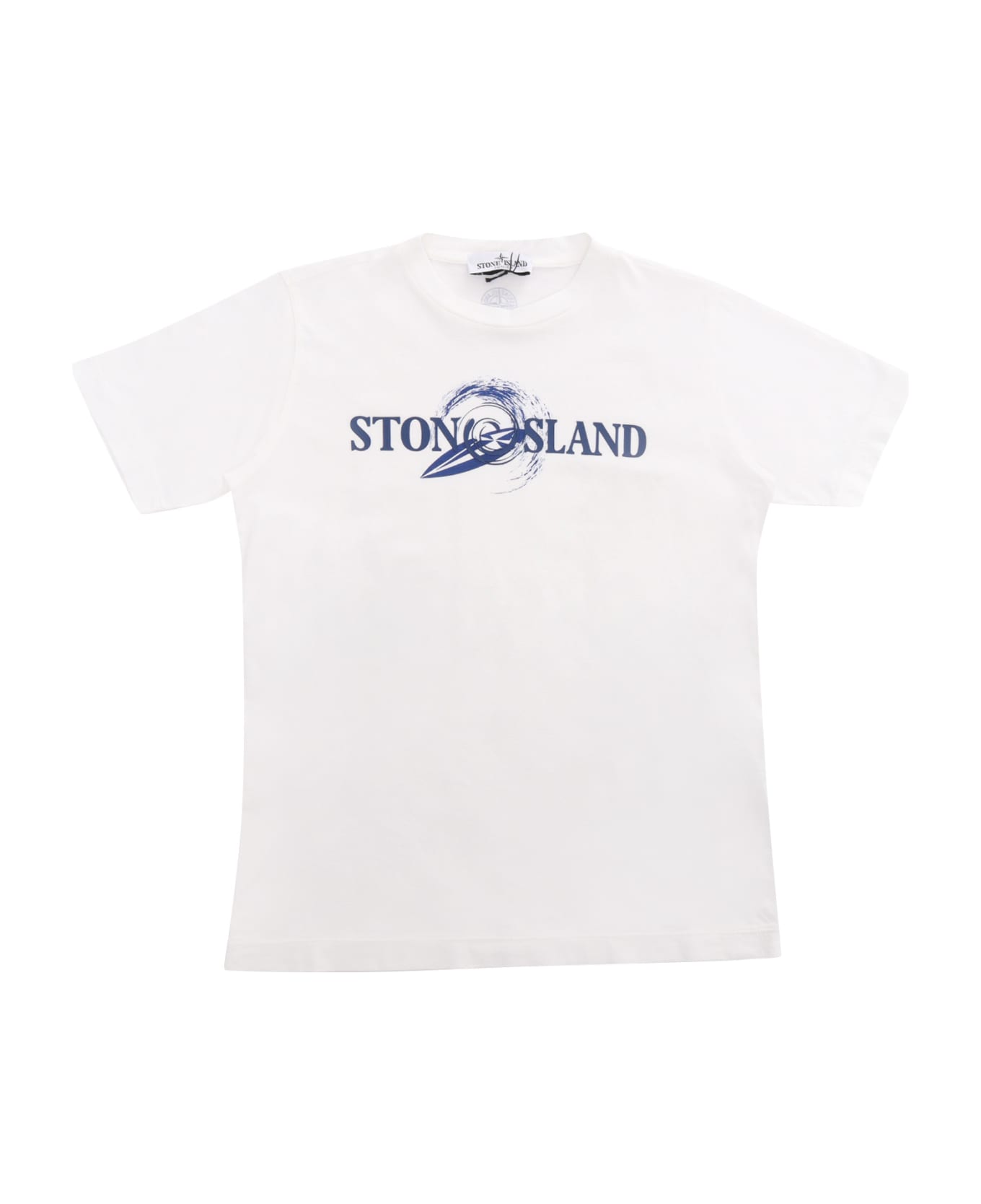 Stone Island Junior White T-shirt With Blue Prints - WHITE