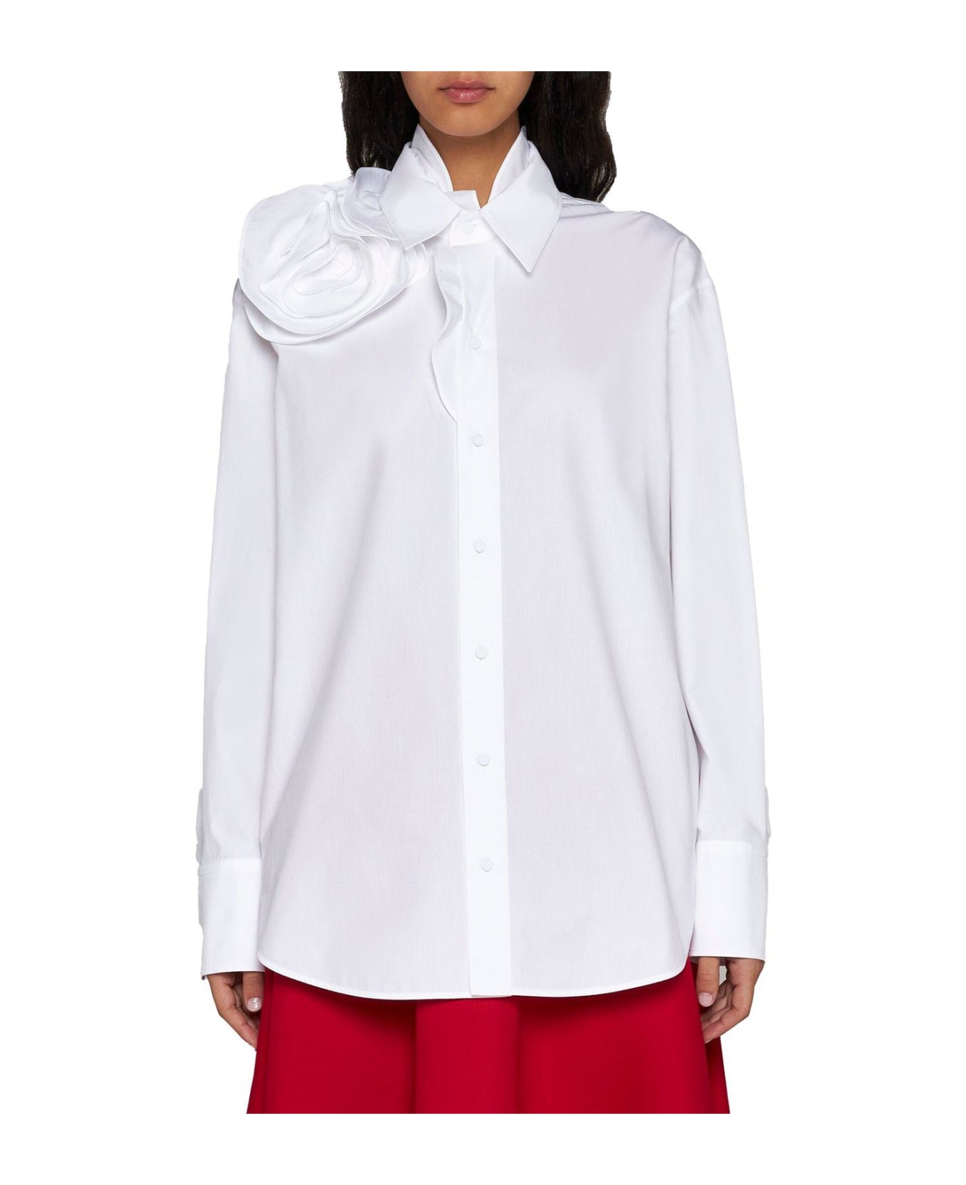 Valentino Buttoned Long-sleeved Poplin Shirt - White シャツ