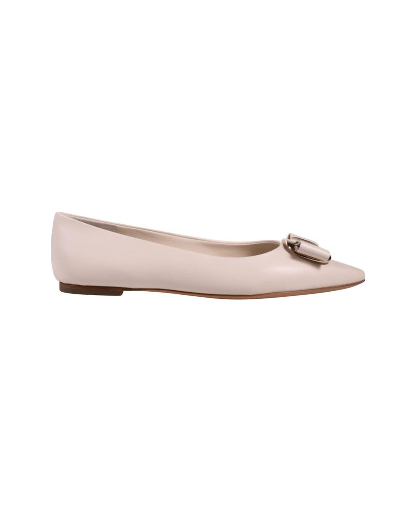 Ferragamo Bow-detailed Slip-on Ballerina Shoes - White フラットシューズ