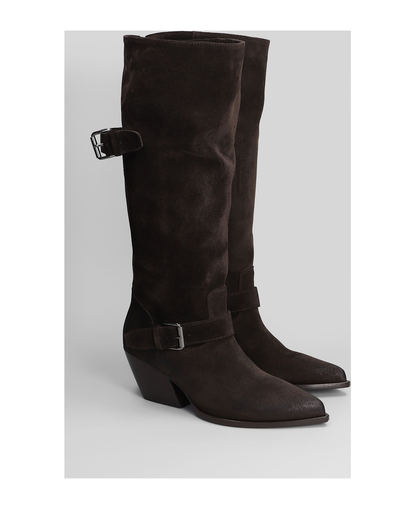 Elena Iachi Texan Boots In Brown Suede - brown