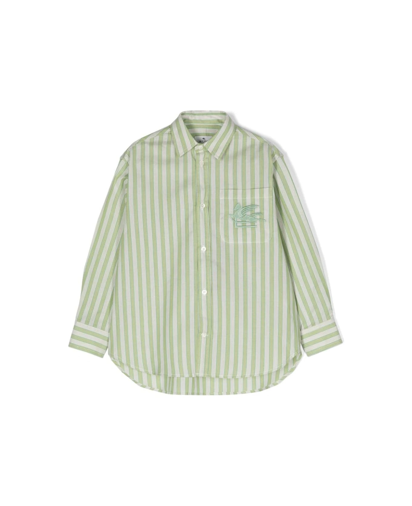 Etro Green Striped Shirt With Logo - Green