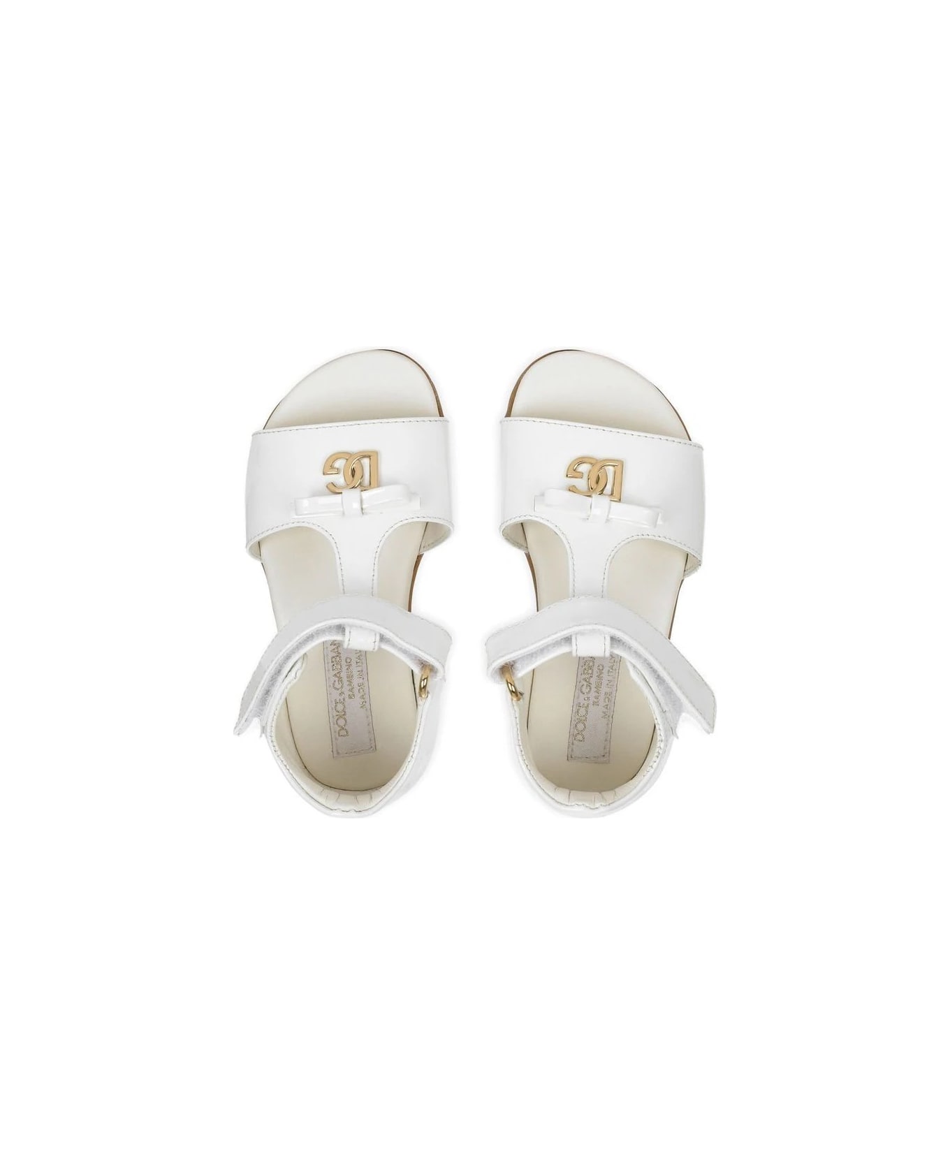Dolce & Gabbana White Patent Leather Sandals With Dg Logo - White