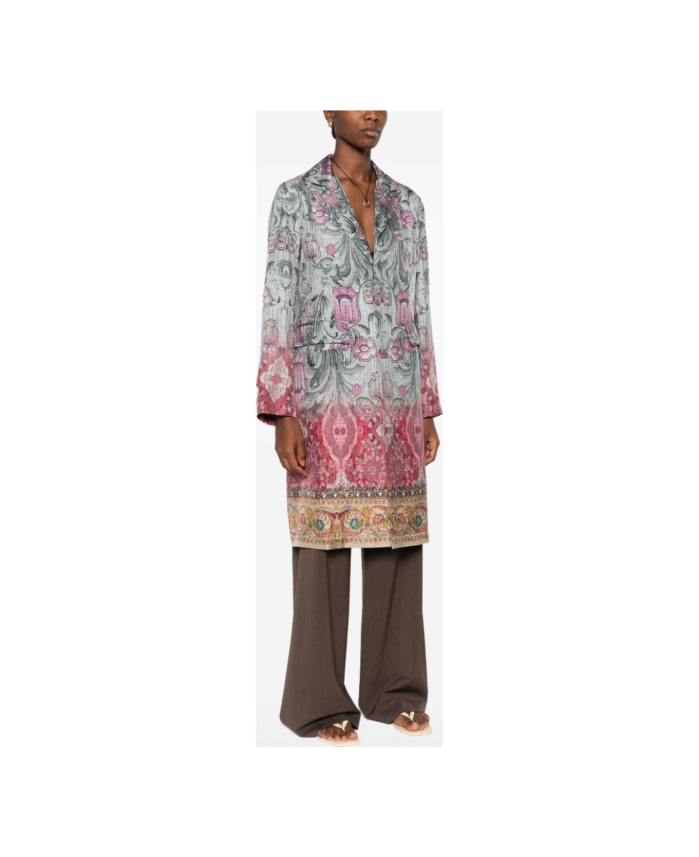 Pierre-Louis Mascia Silk Printed Single-breasted Coat - MultiColour