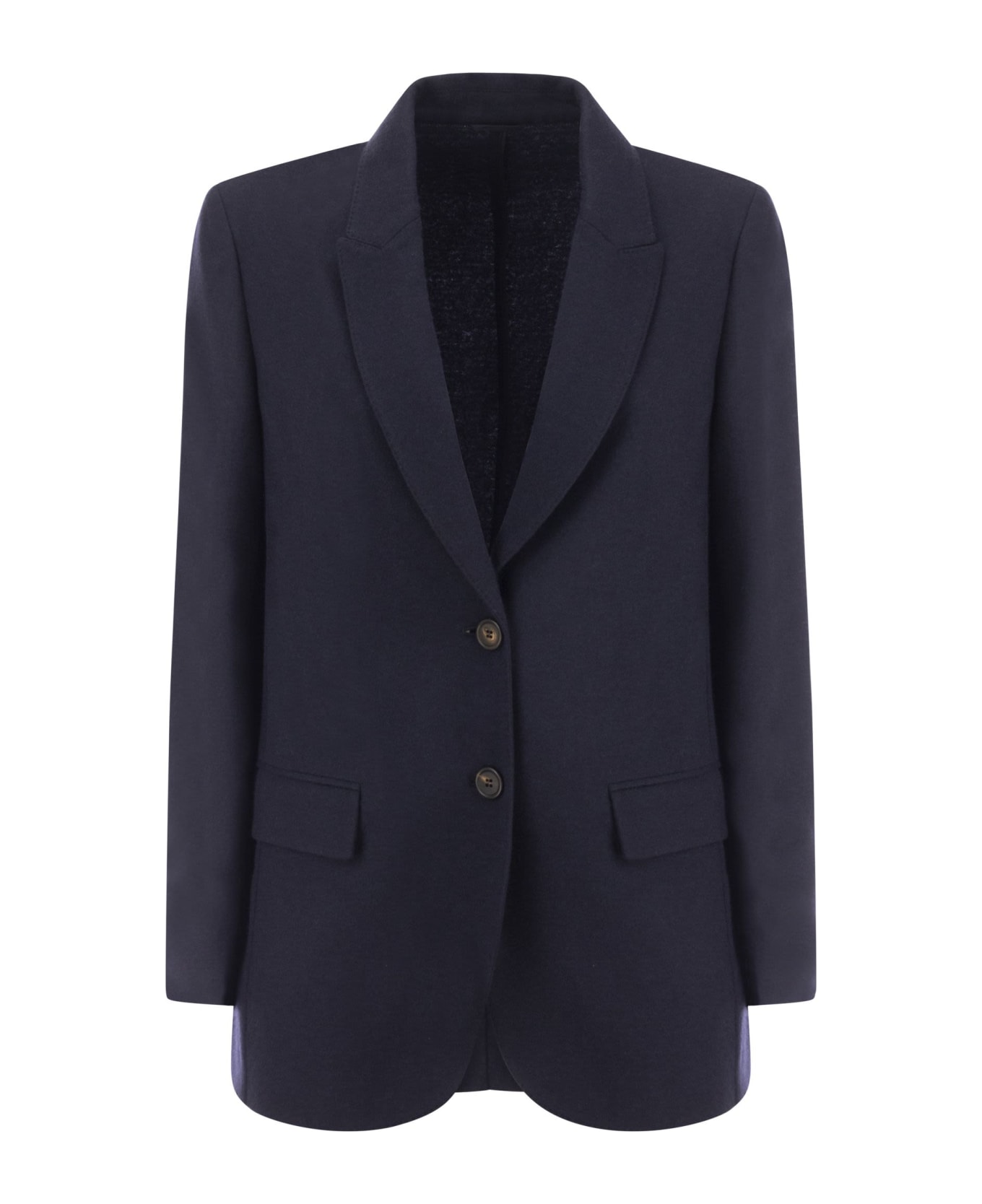 Brunello Cucinelli Deconstructed Cashmere Jacket With Necklace - Navy