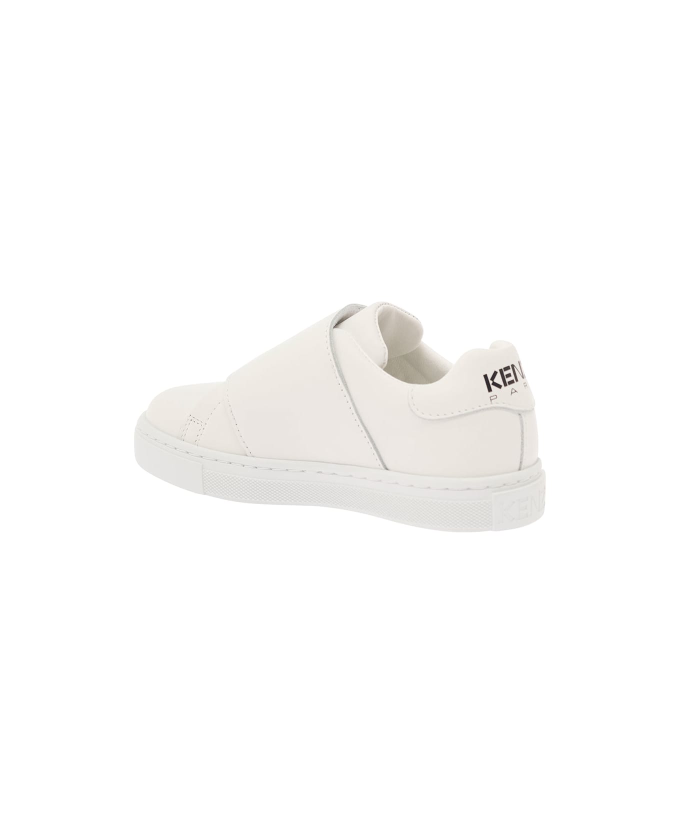Kenzo Kids White Sneakers With Embroidered Tiger In Calf Leather Boy - White シューズ