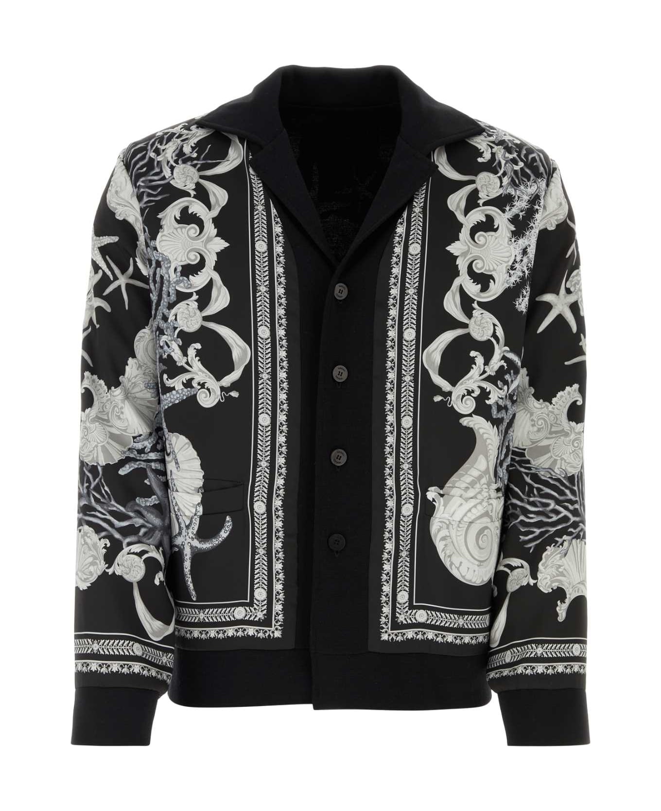 Versace Printed Wool And Viscose Cardigan - BLACK