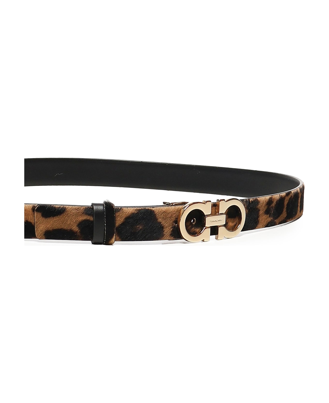Ferragamo Animal Print Gancini Belt - BLACK/WALNUT