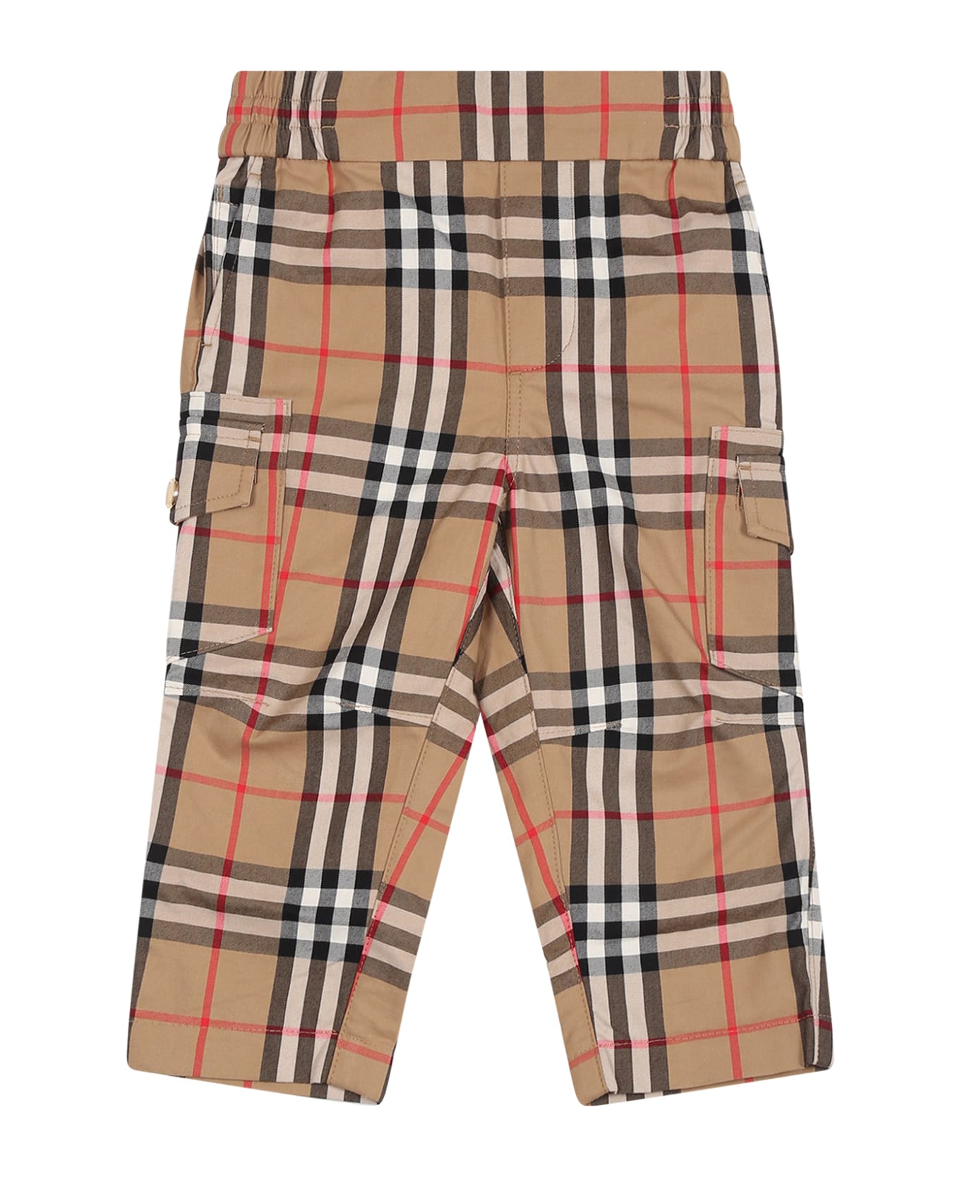 Burberry Beige Pants For Boy With Iconic All-over Check - Beige